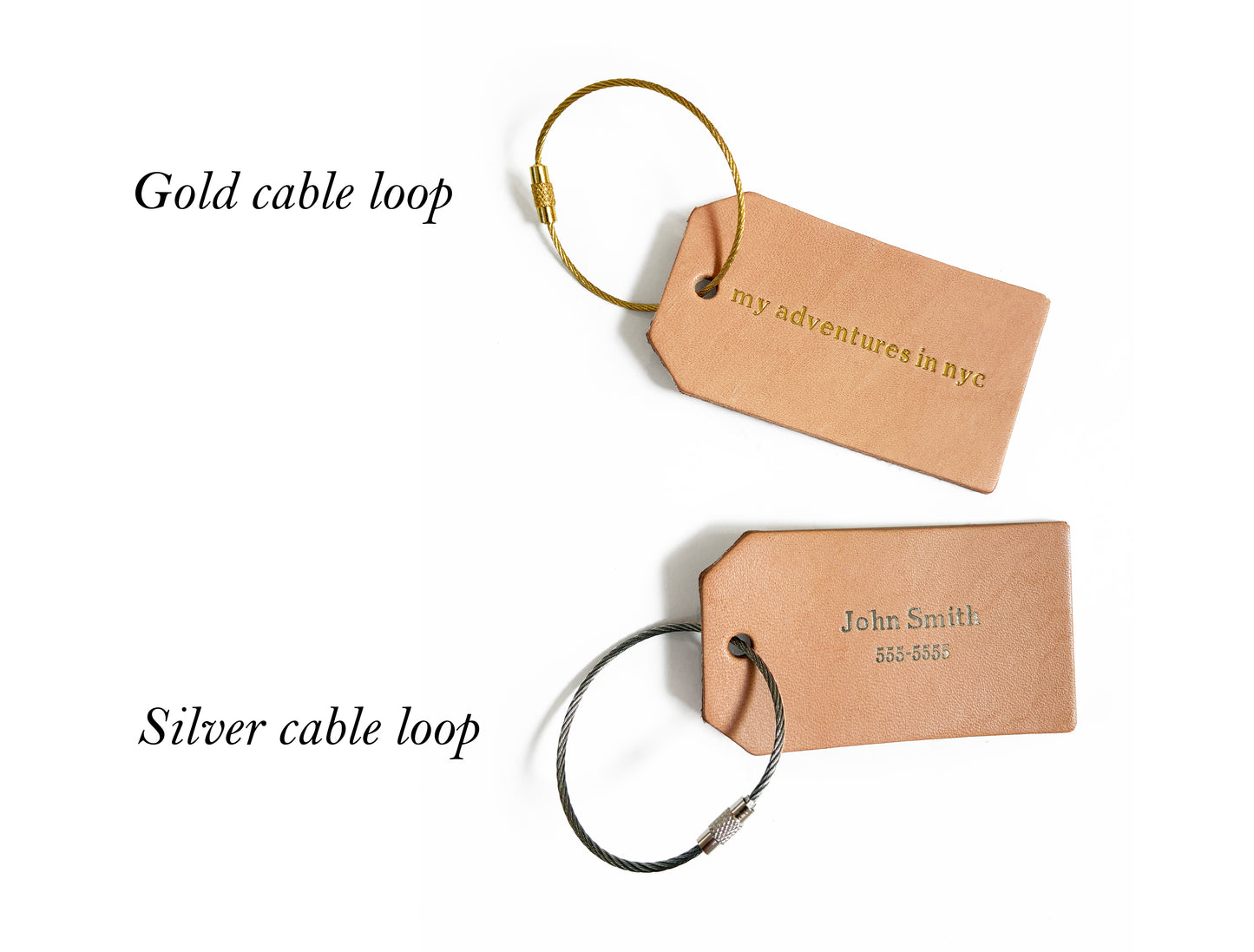 Custom Text Foil Embossed Leather Luggage Tag