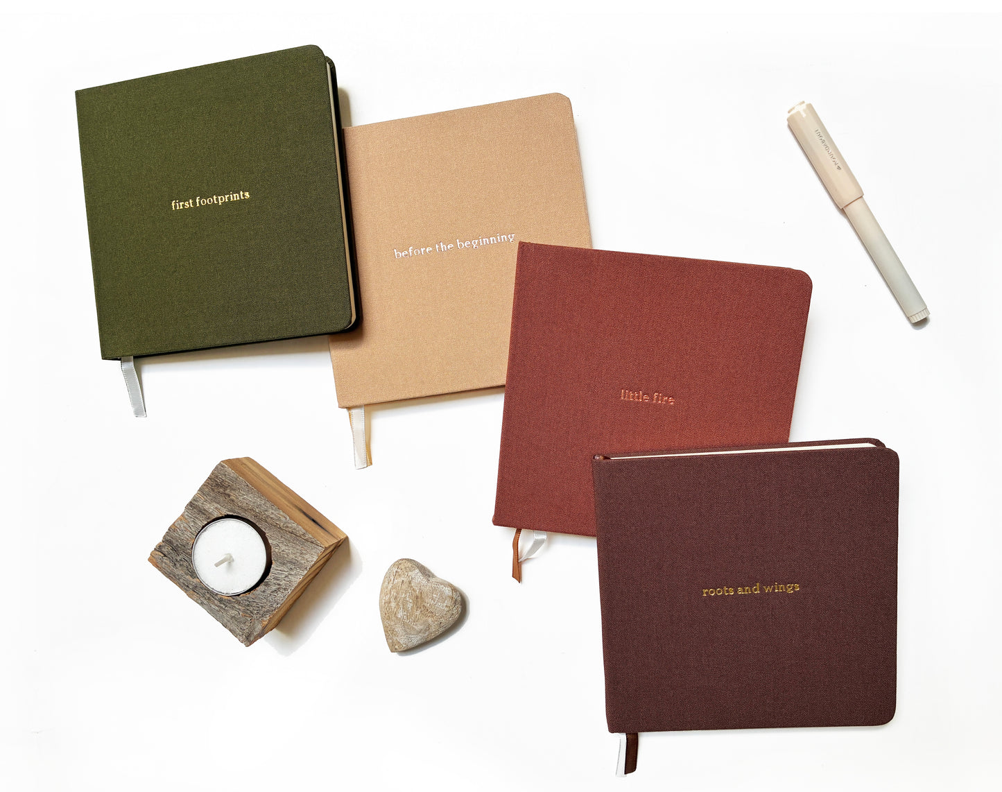 Custom Text Foil Embossed Square Linen Notebook | Navy & Browns