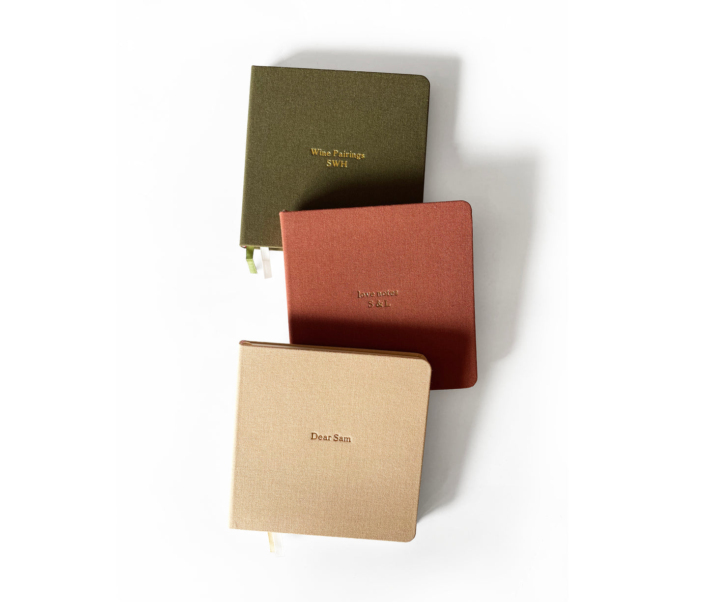 Custom Text Foil Embossed Square Linen Notebook | Earth Tones