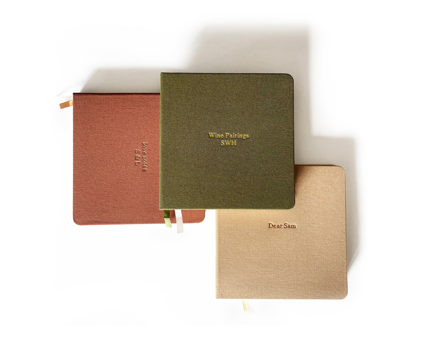 Custom Text Foil Embossed Square Linen Notebook | Earth Tones
