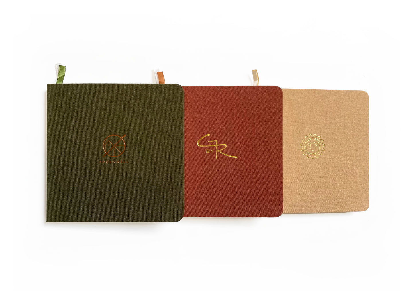 Custom Logo Foil Embossed Square Linen Notebooks | Earth Tones