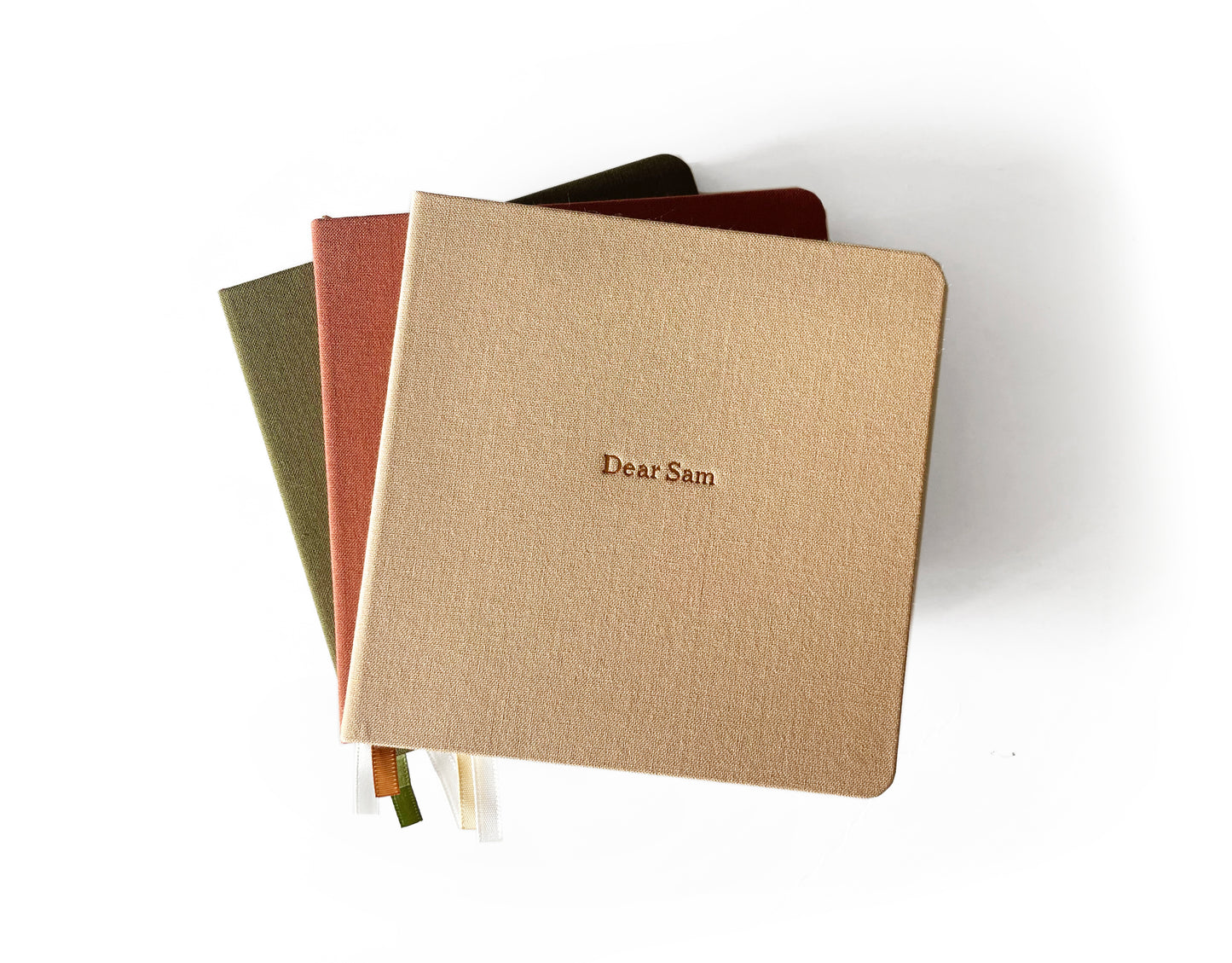 Custom Text Foil Embossed Square Linen Notebook | Earth Tones