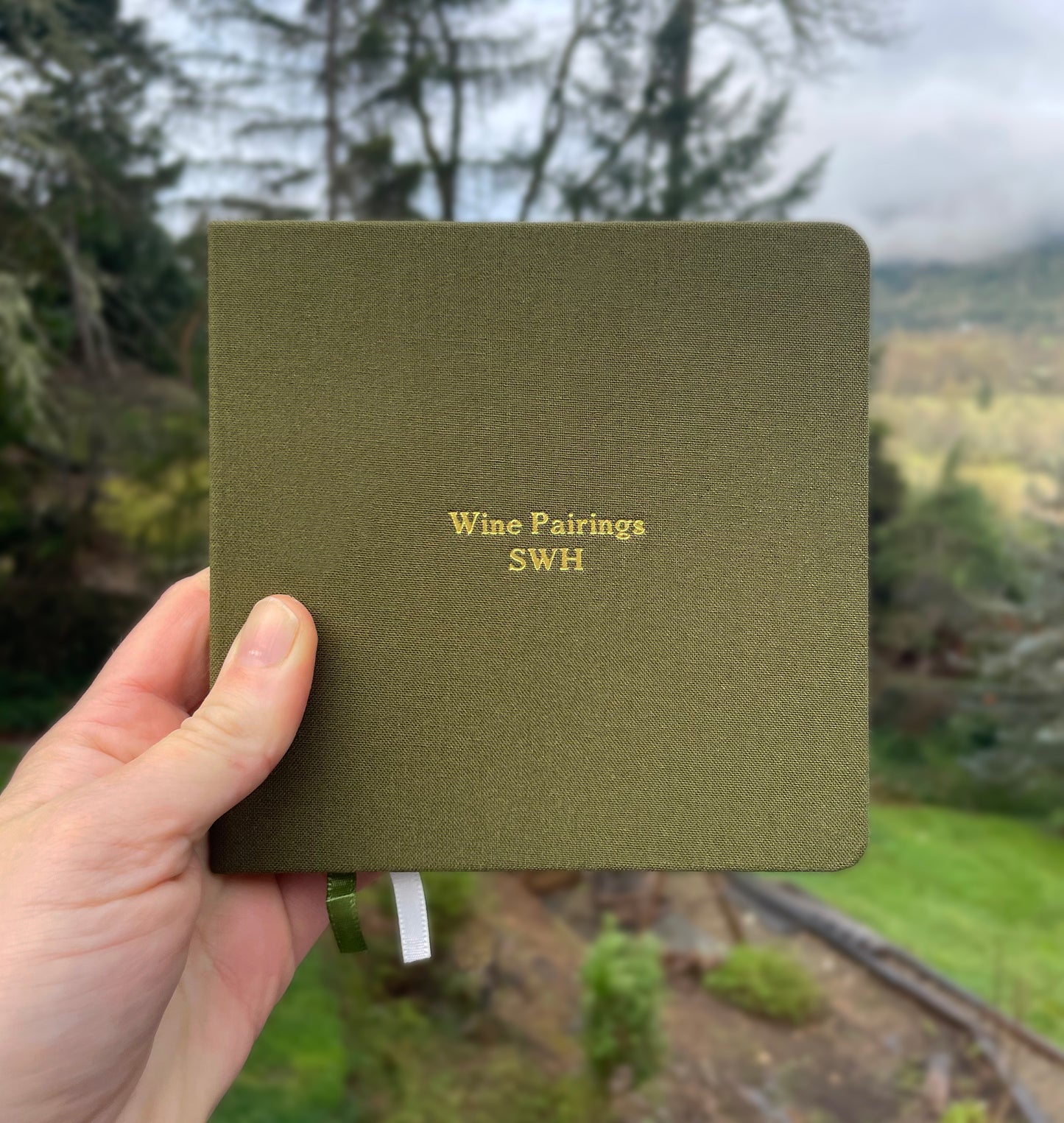 Custom Text Foil Embossed Square Linen Notebook | Earth Tones