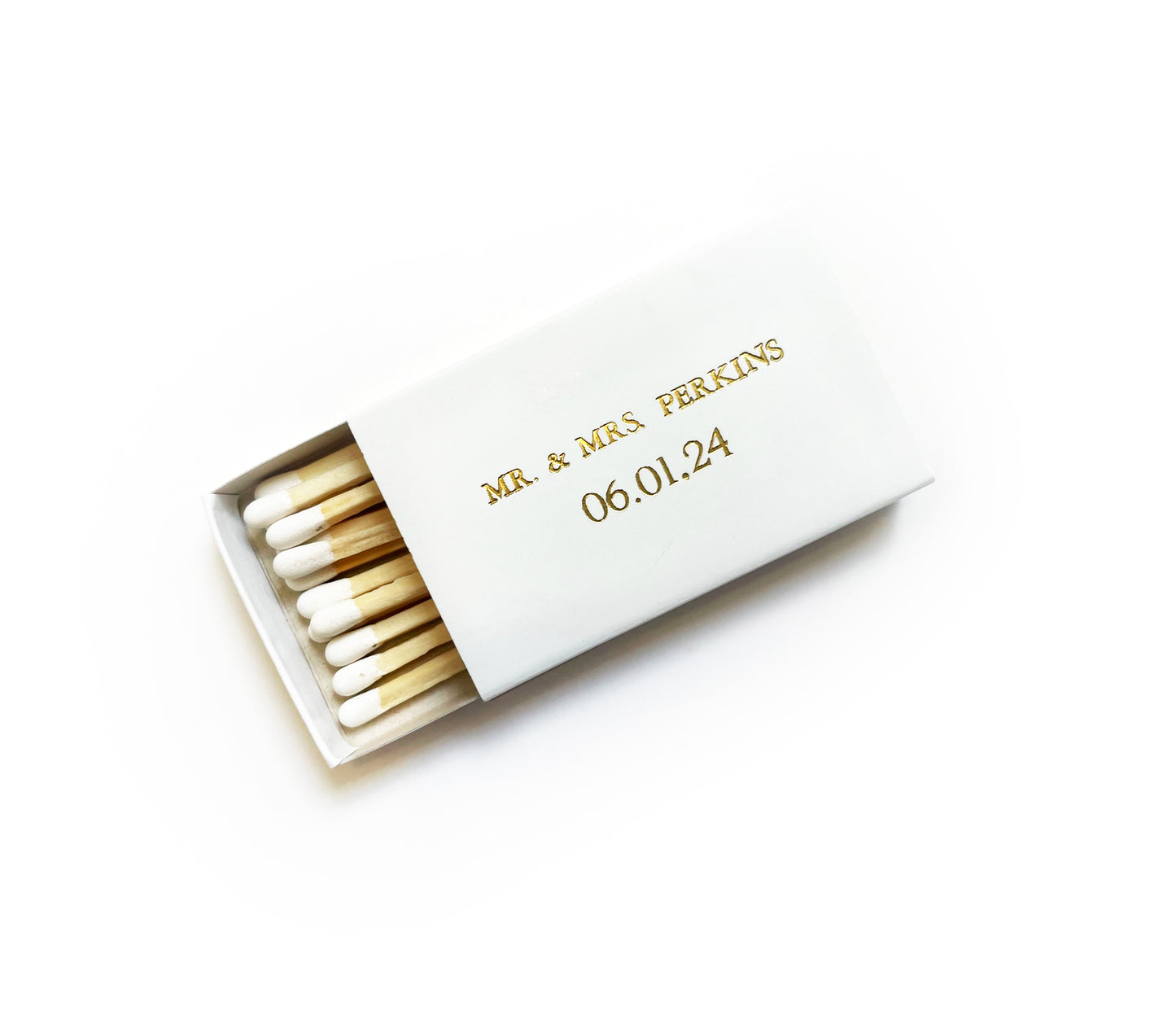 Custom Text Foil Embossed Matchboxes | Smaller, All Caps Font