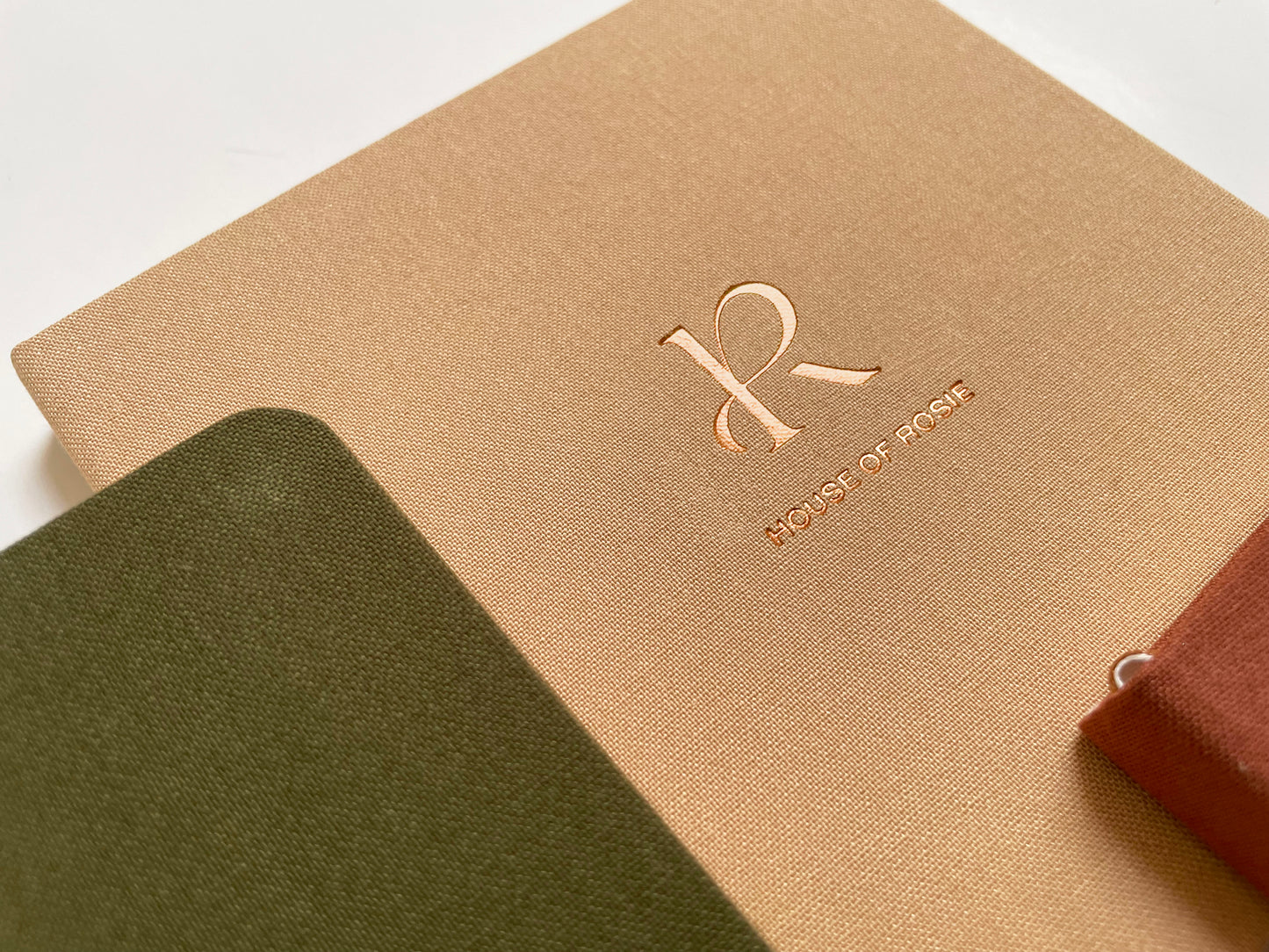 Custom Logo Foil Embossed Square Linen Notebooks | Earth Tones