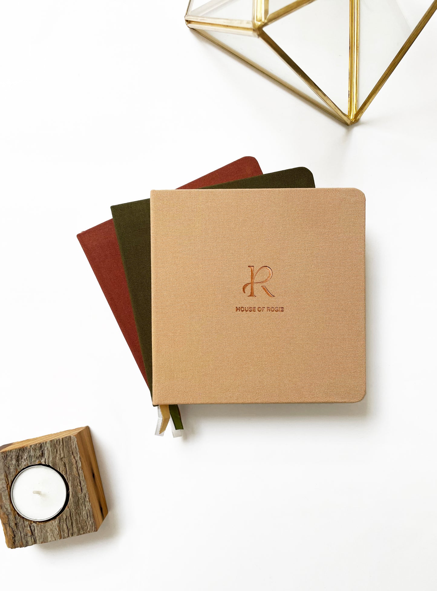 Custom Logo Foil Embossed Square Linen Notebooks | Earth Tones
