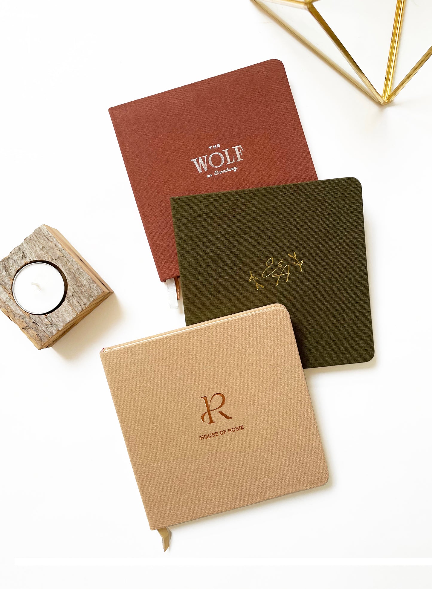 Custom Logo Foil Embossed Square Linen Notebooks | Earth Tones