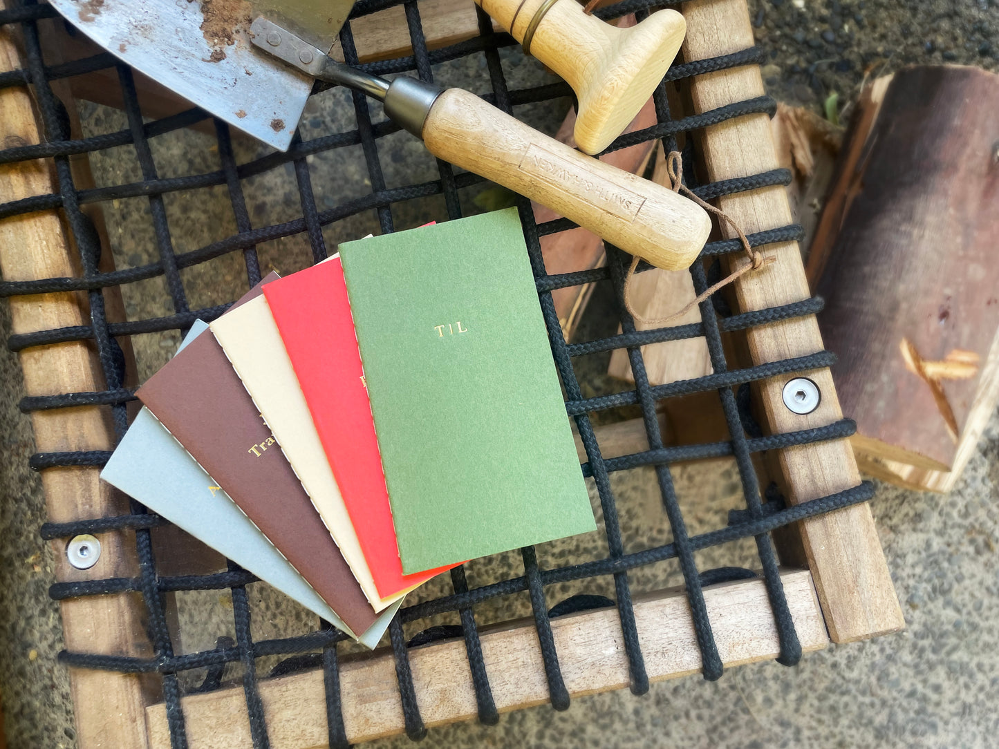 Custom Text Pocket Saddle Stitch Note Book - Earth Tones
