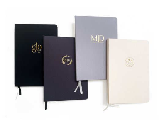 Custom Logo Foil Embossed Linen Notebooks | Neutral Tones