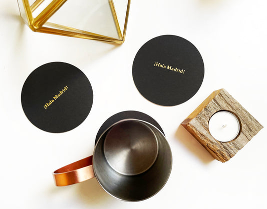 Foil Embossed Custom Text Solid Black Paperboard Beverage Coasters