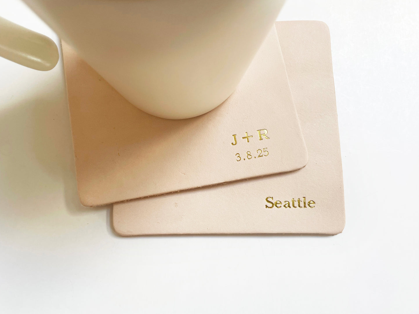 Custom Text Foil Embossed Leather Coasters