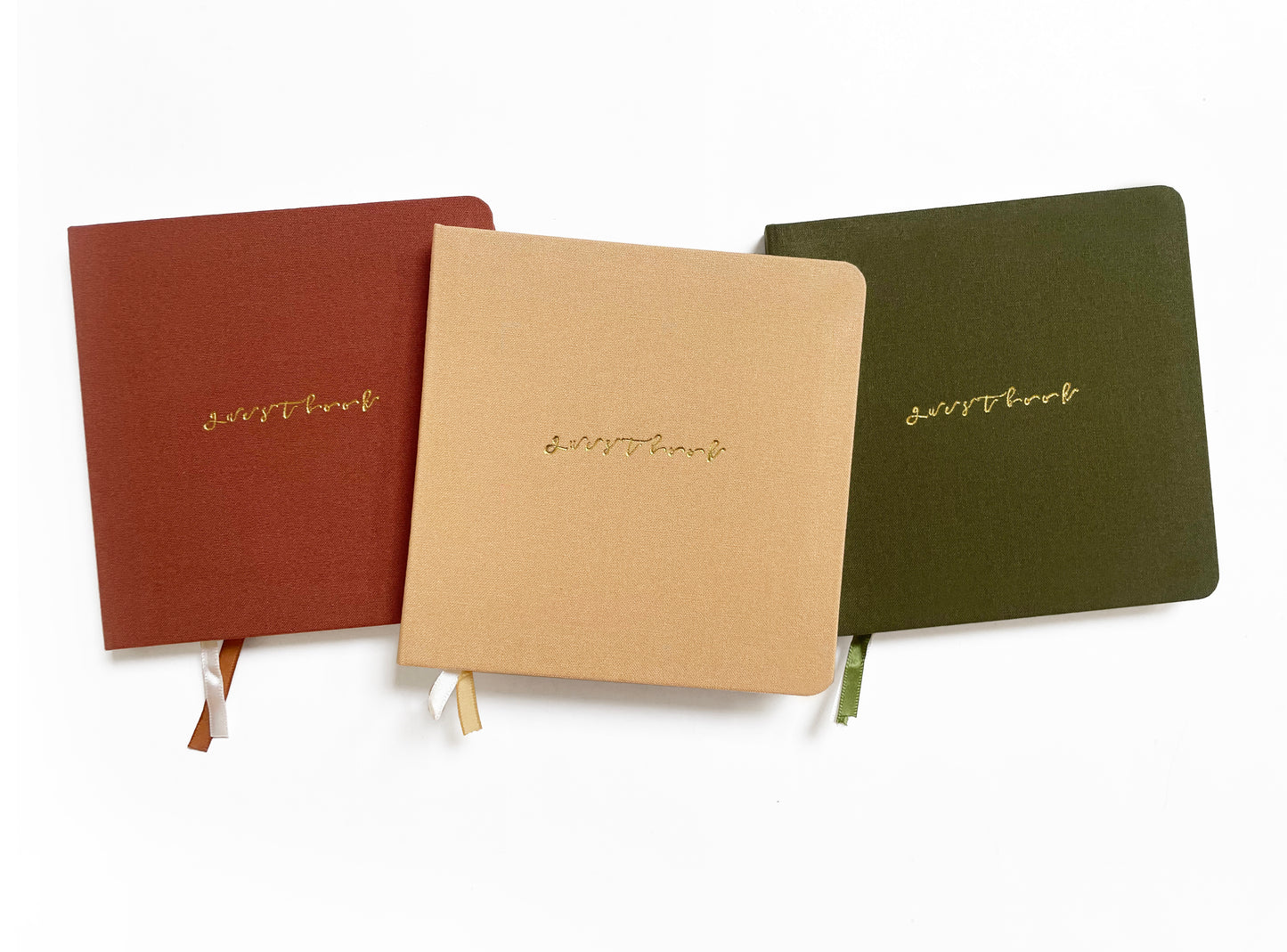 Foil Embossed Square Linen Guestbook | Earth Tones