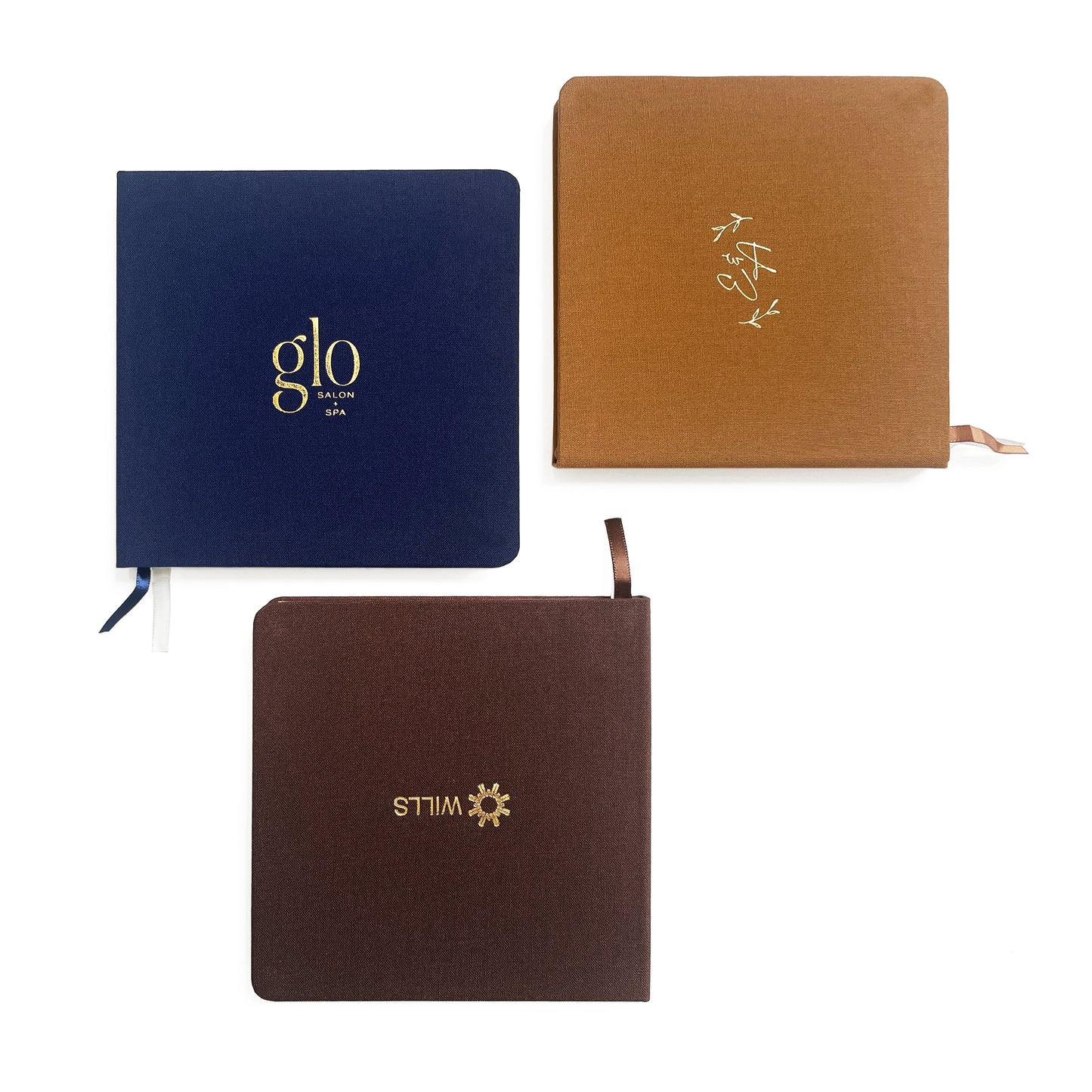 Custom Logo Foil Embossed Square Linen Notebooks | Navy & Browns