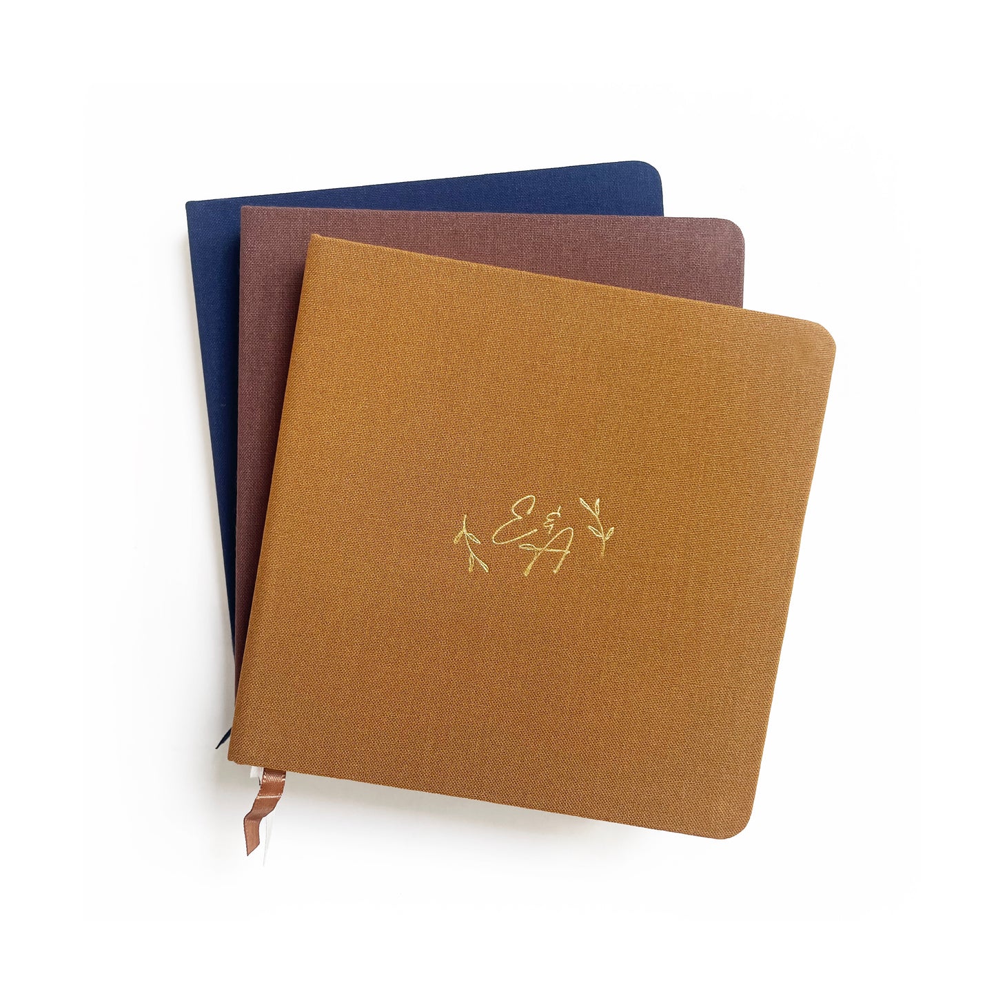 Custom Logo Foil Embossed Square Linen Notebooks | Navy & Browns