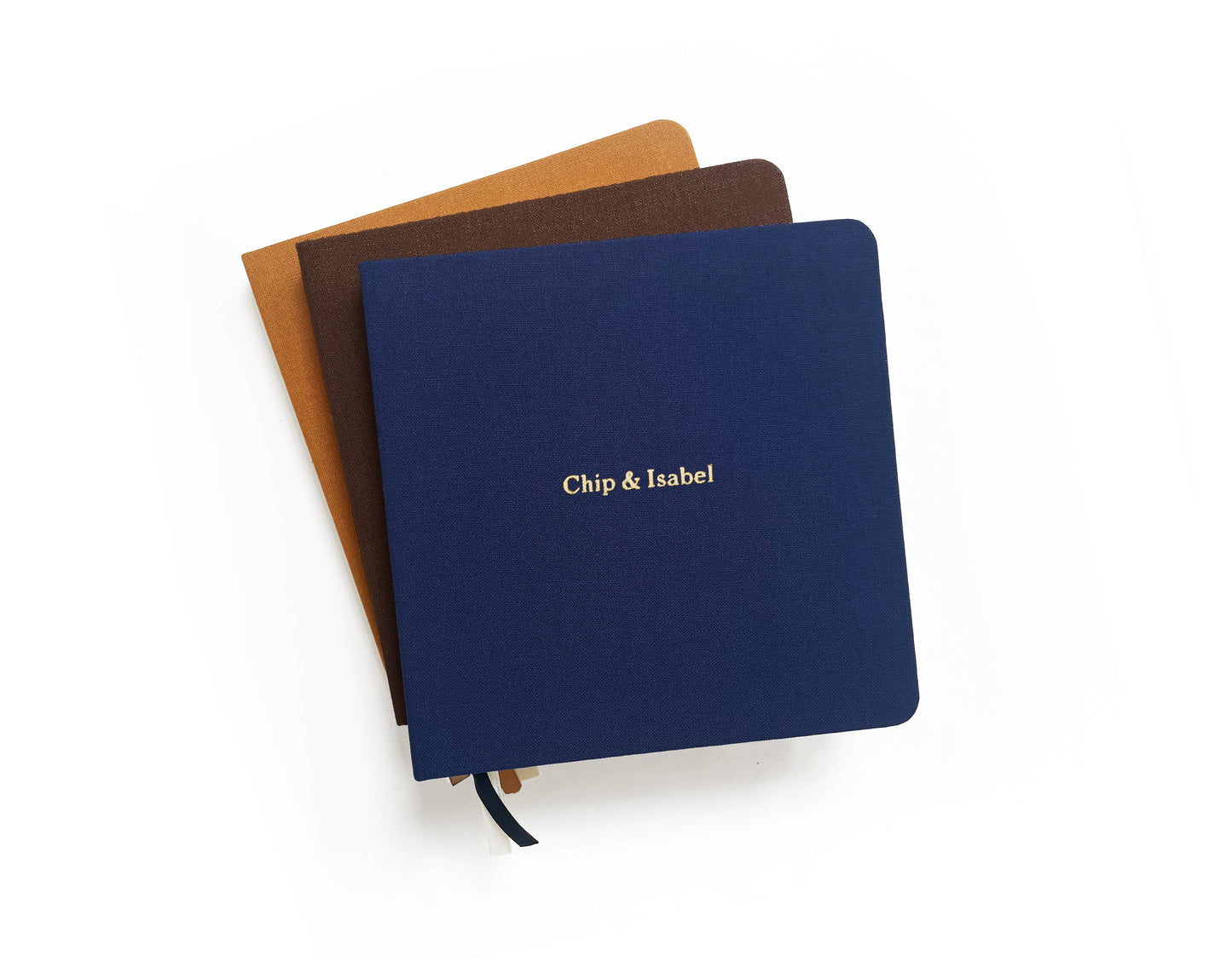 Custom Text Foil Embossed Square Linen Notebook | Navy & Browns