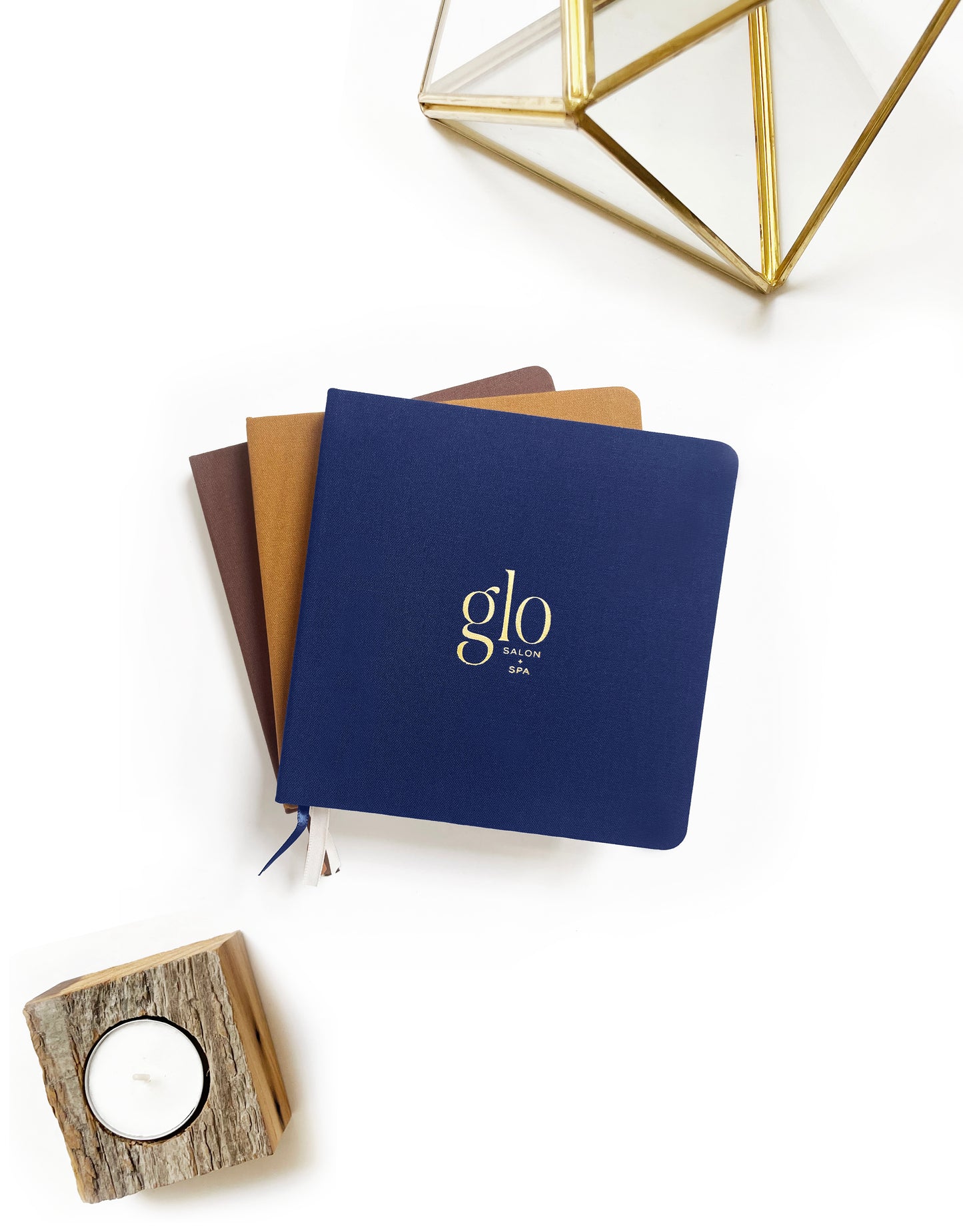 Custom Logo Foil Embossed Square Linen Notebooks | Navy & Browns
