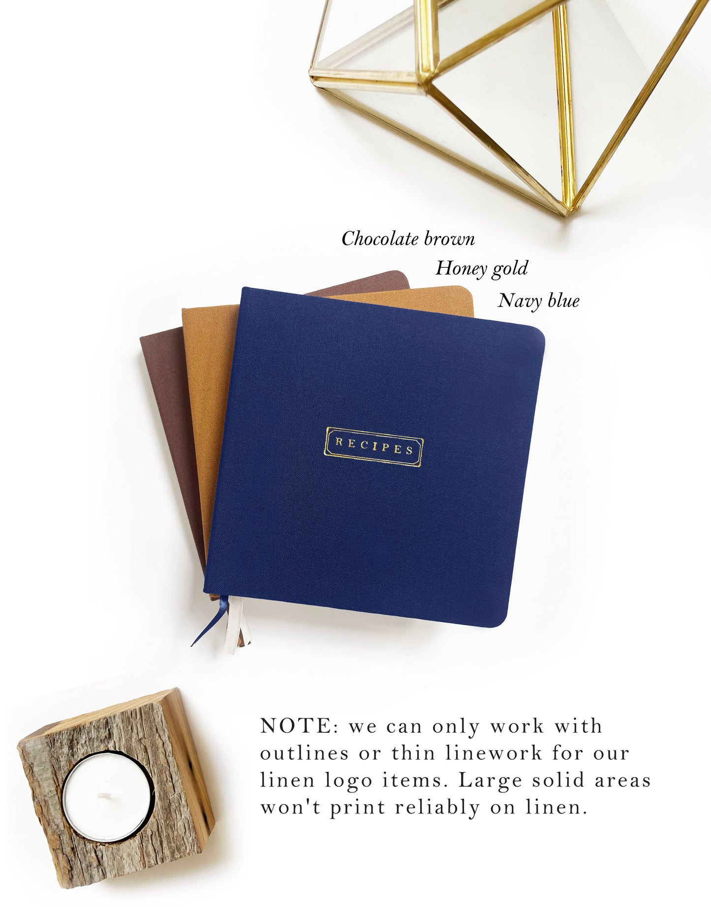 Custom Logo Foil Embossed Square Linen Notebooks | Navy & Browns