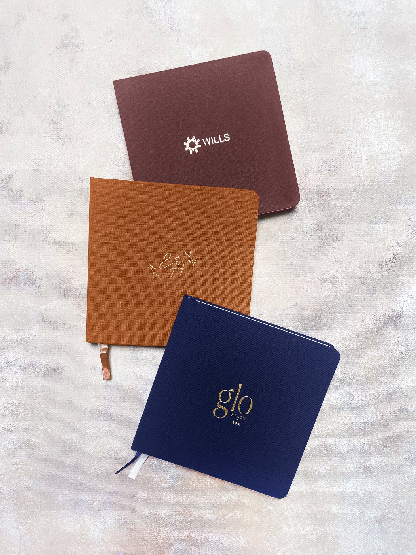 Custom Logo Foil Embossed Square Linen Notebooks | Navy & Browns