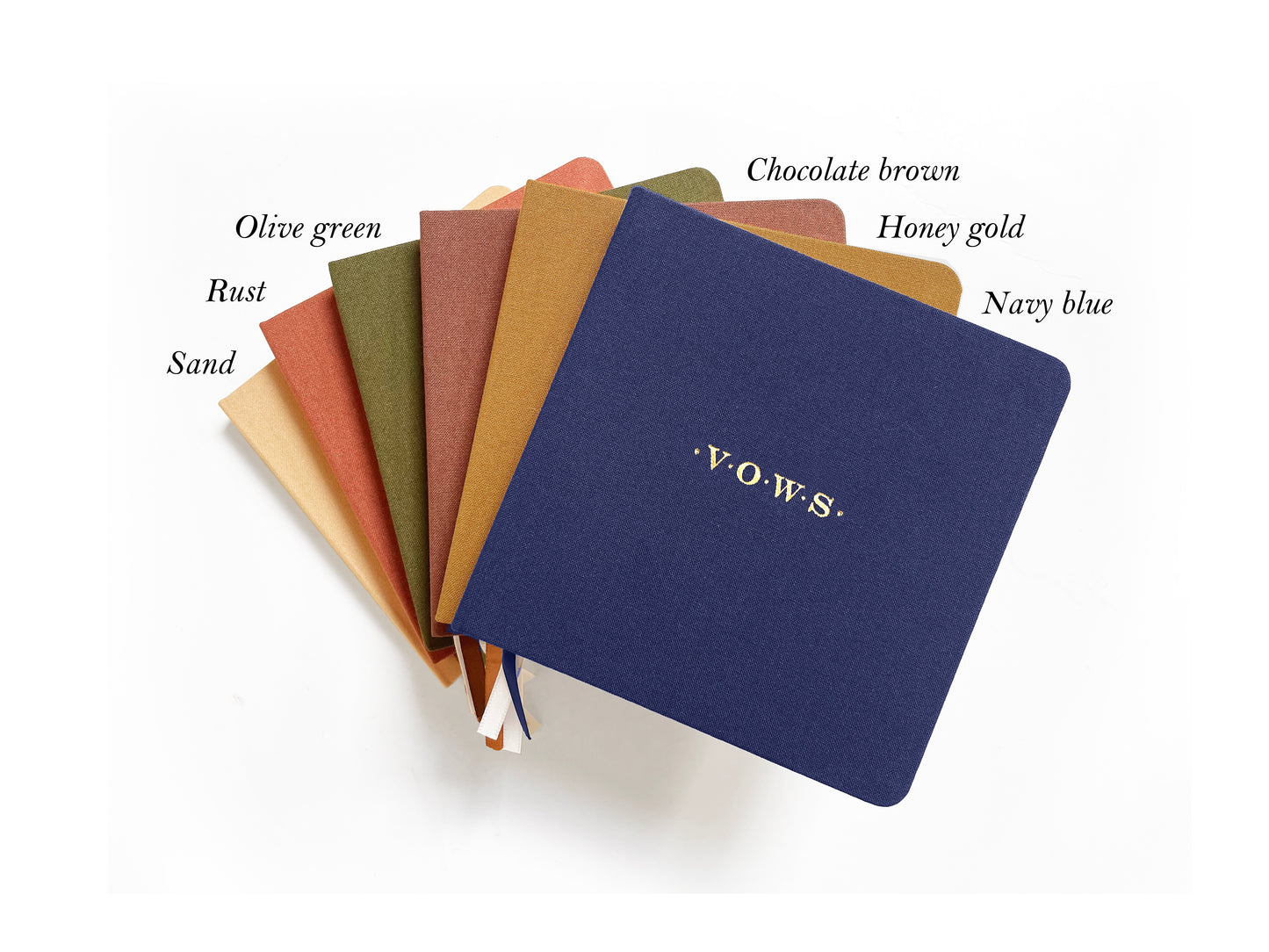 Wedding Vows Foil Embossed Square Linen Notebook | Navy Blue & Browns