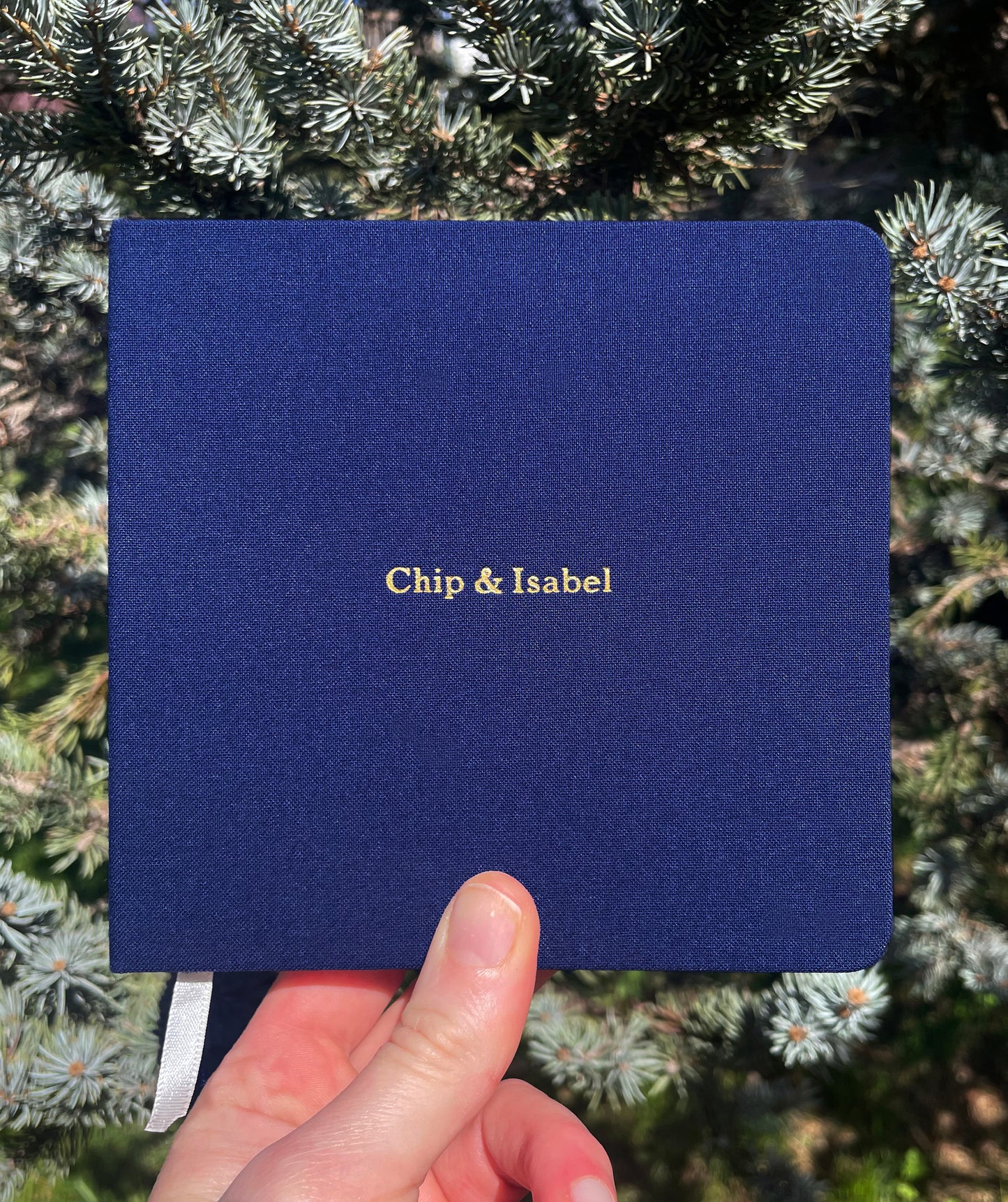 Custom Text Foil Embossed Square Linen Notebook | Navy & Browns