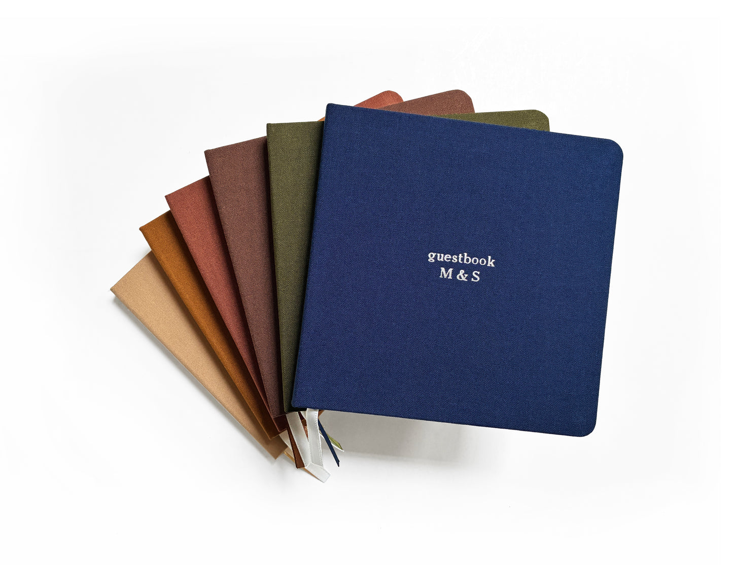 Custom Text Foil Embossed Square Linen Notebook | Navy & Browns