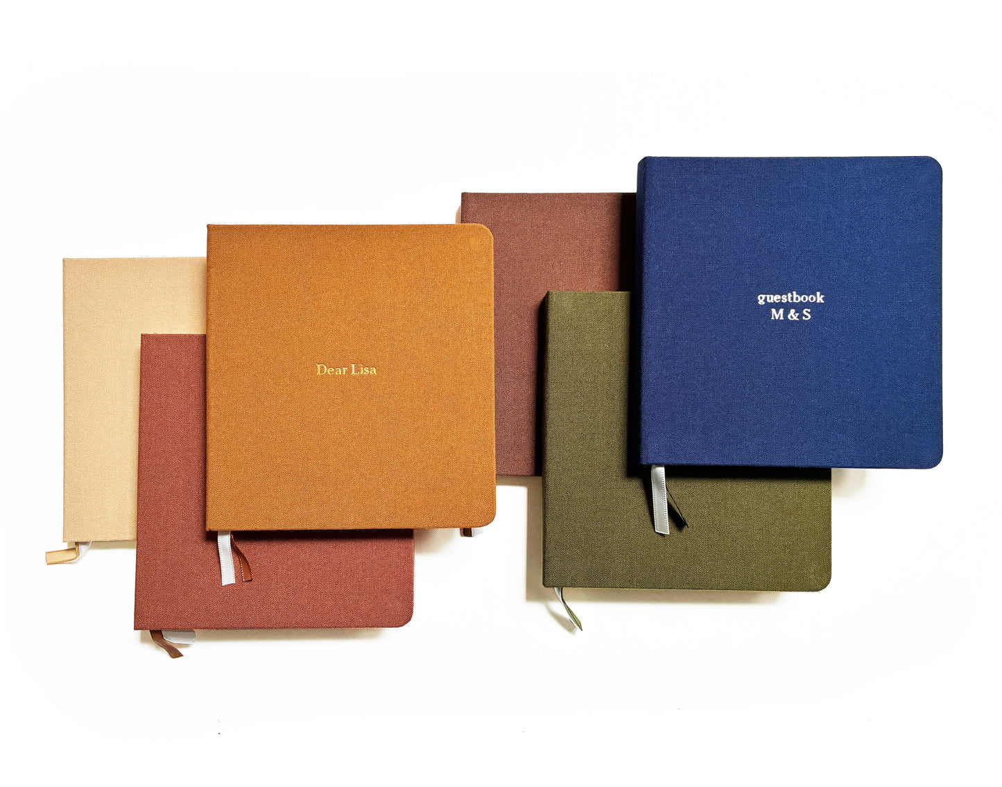Custom Text Foil Embossed Square Linen Notebook | Navy & Browns