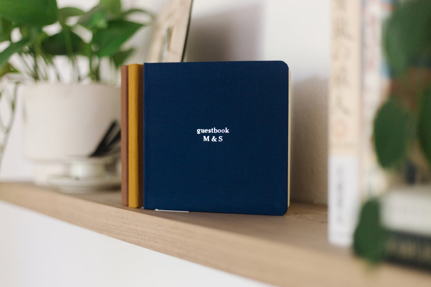 Custom Text Foil Embossed Square Linen Notebook | Navy & Browns