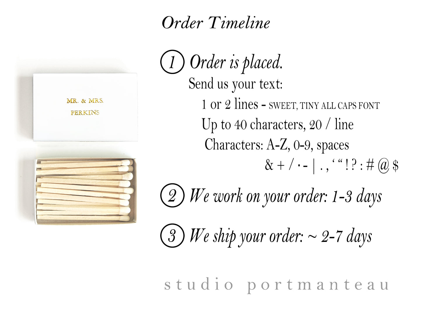 Custom Text Foil Embossed Matchboxes | Smaller, All Caps Font