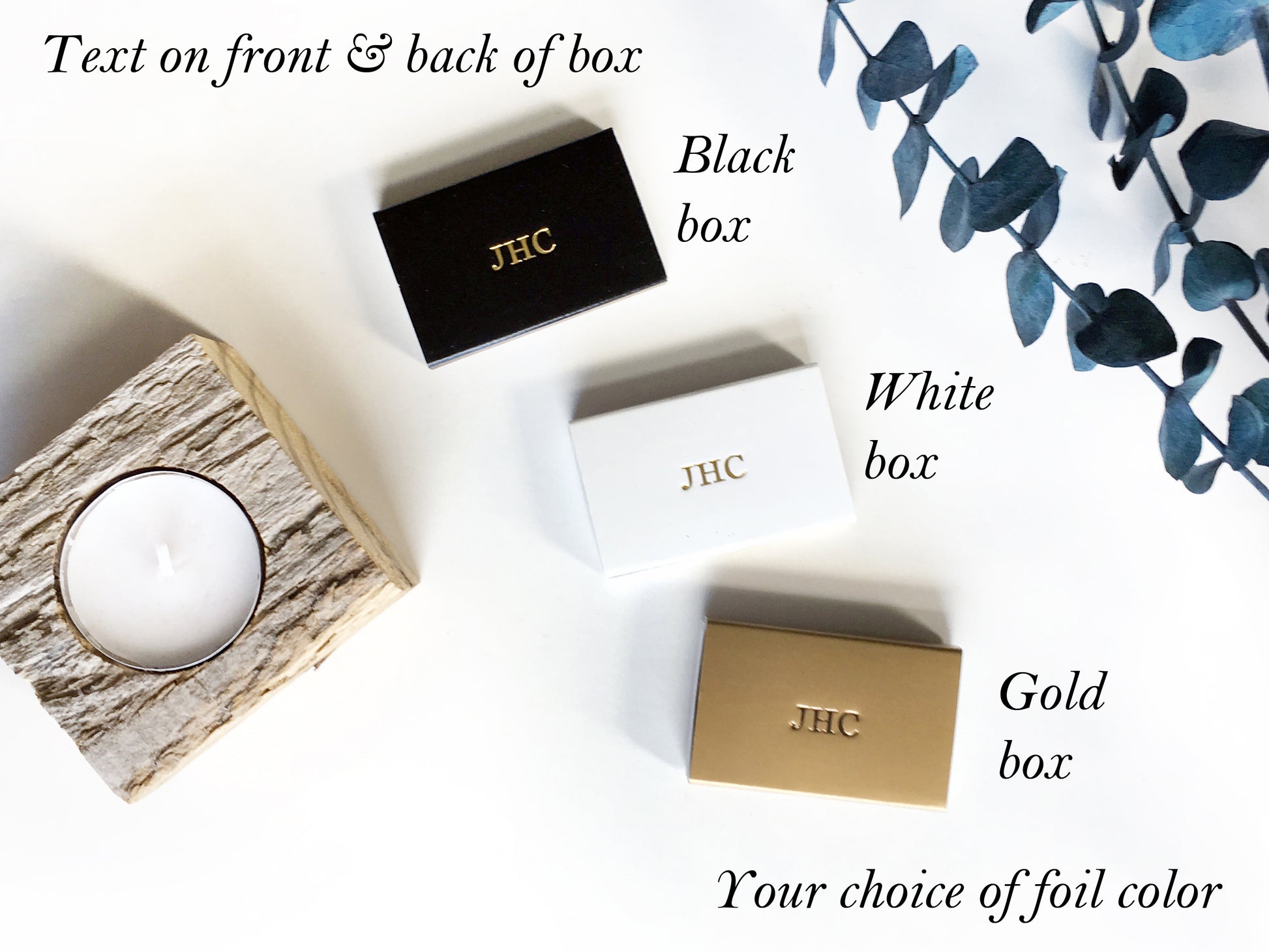 Double Sided Custom Text Foil Embossed Matchboxes - Studio Portmanteau