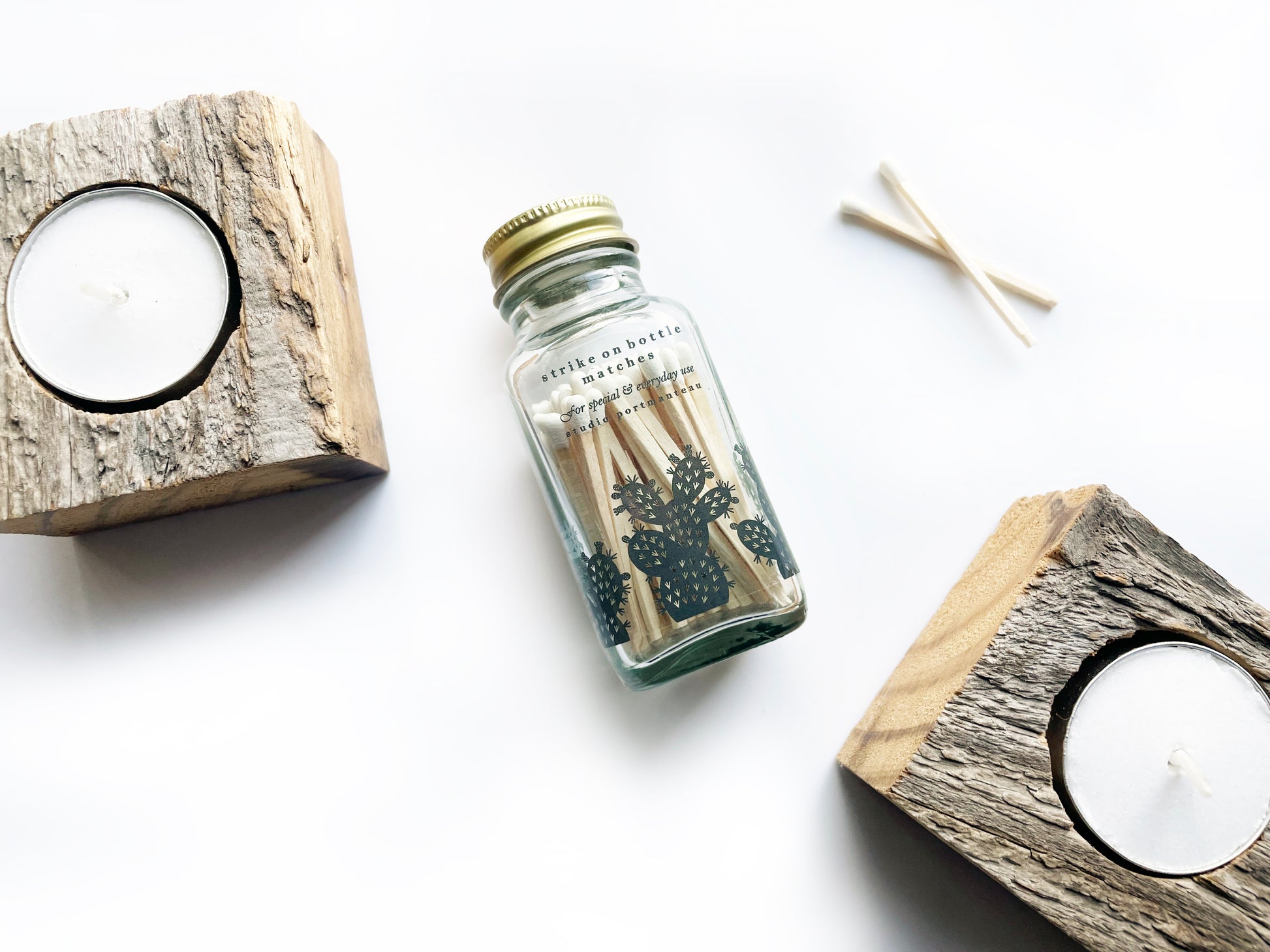 Prickly Pear Cactus 2" White Match Jar - Studio Portmanteau
