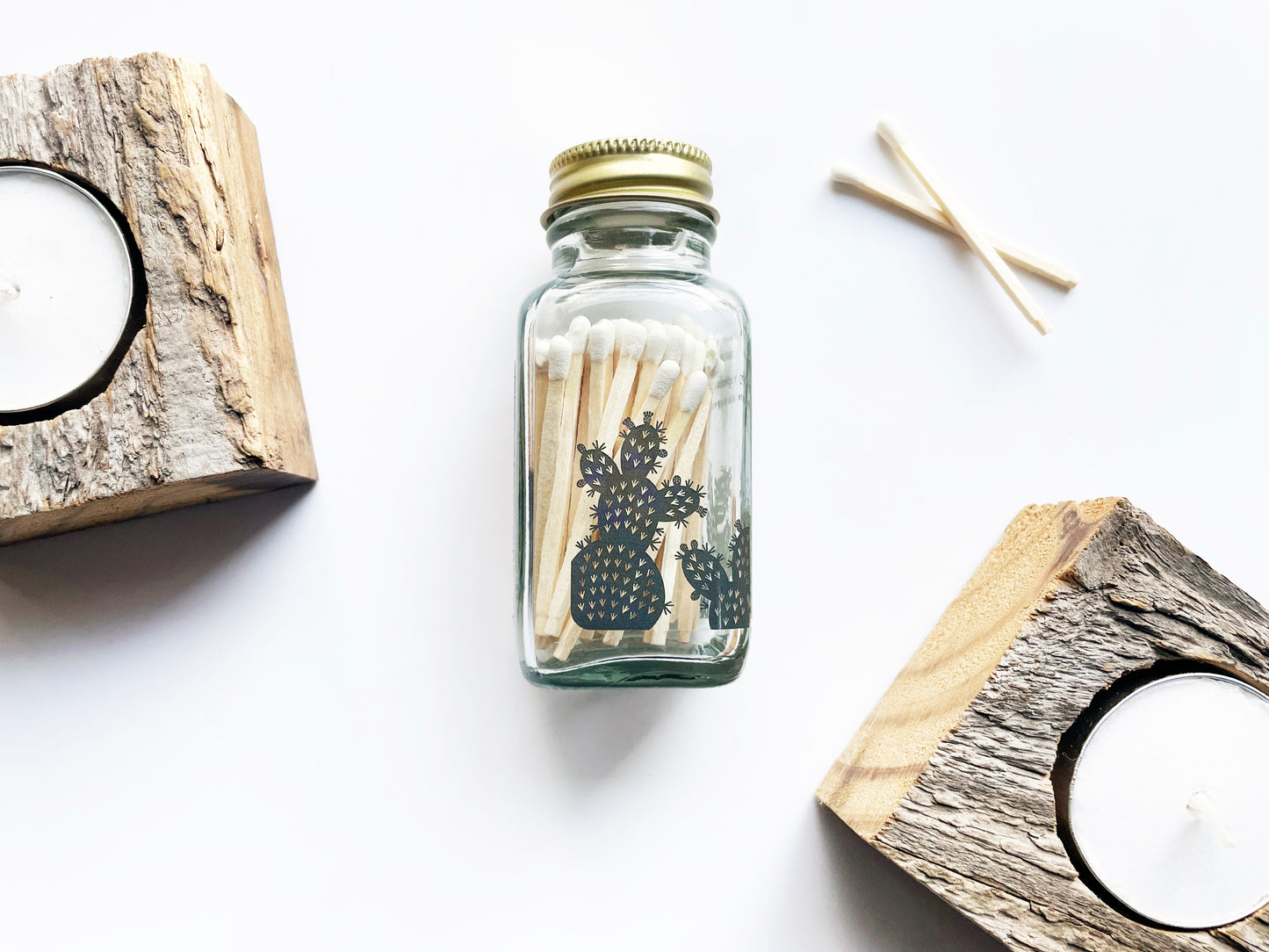 Prickly Pear Cactus 2" White Match Jar - Studio Portmanteau