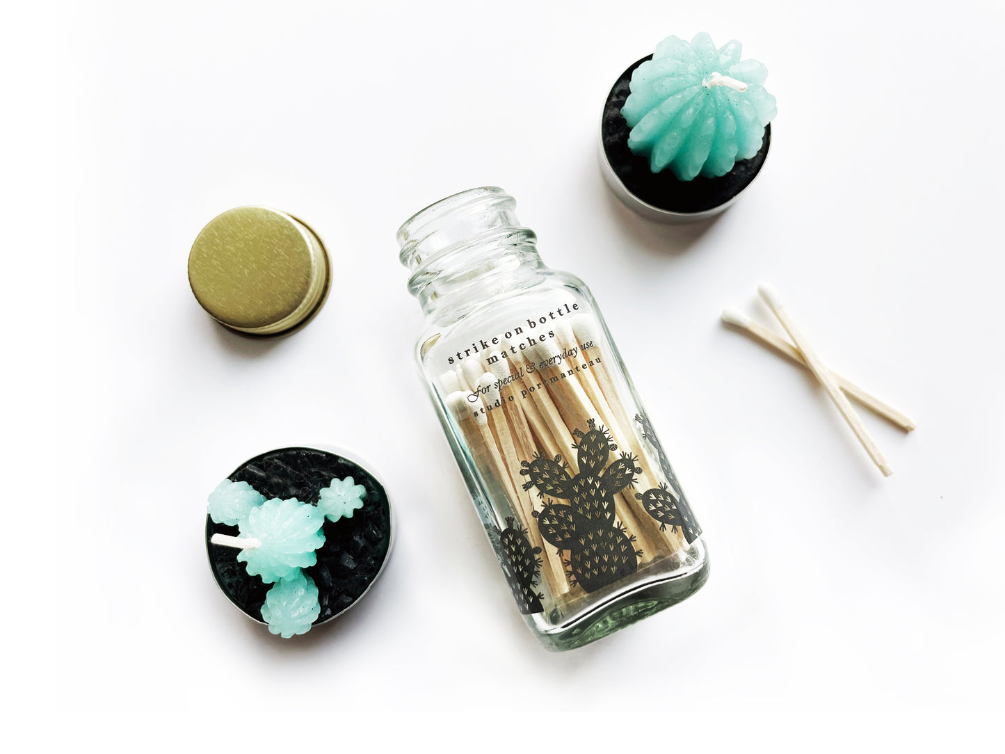 Prickly Pear Cactus 2" White Match Jar - Studio Portmanteau