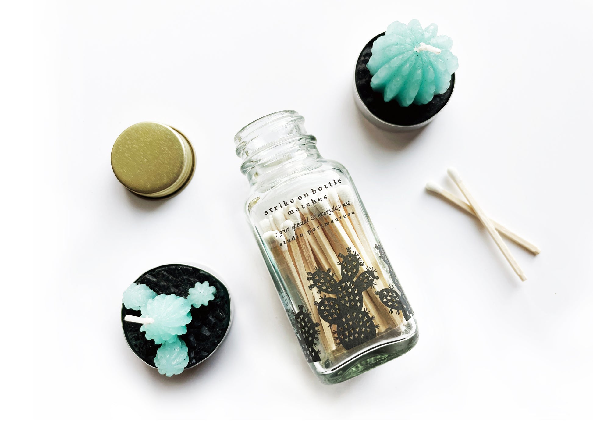 Prickly Pear Cactus 2" White Match Jar - Studio Portmanteau