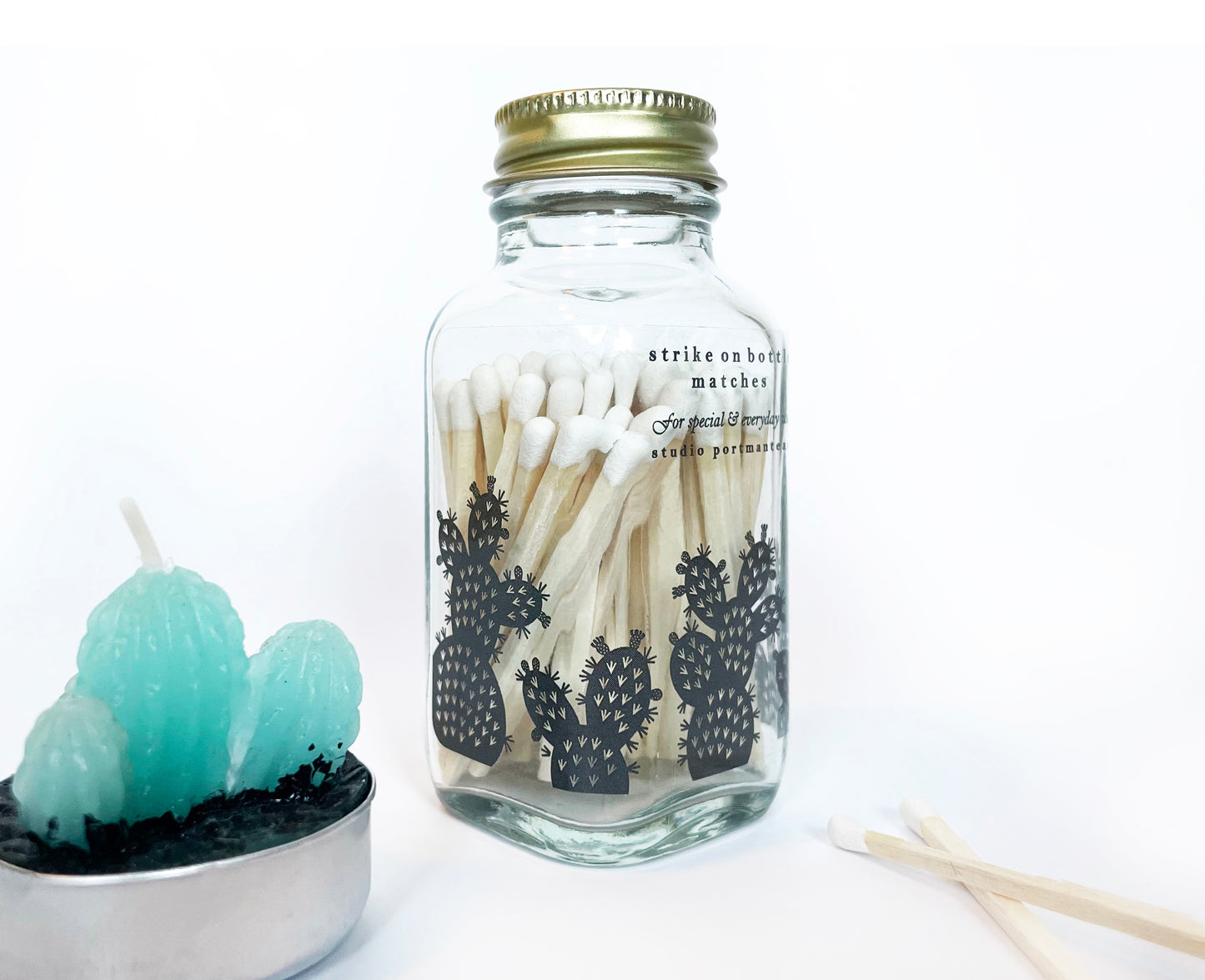 Prickly Pear Cactus 2" White Match Jar - Studio Portmanteau