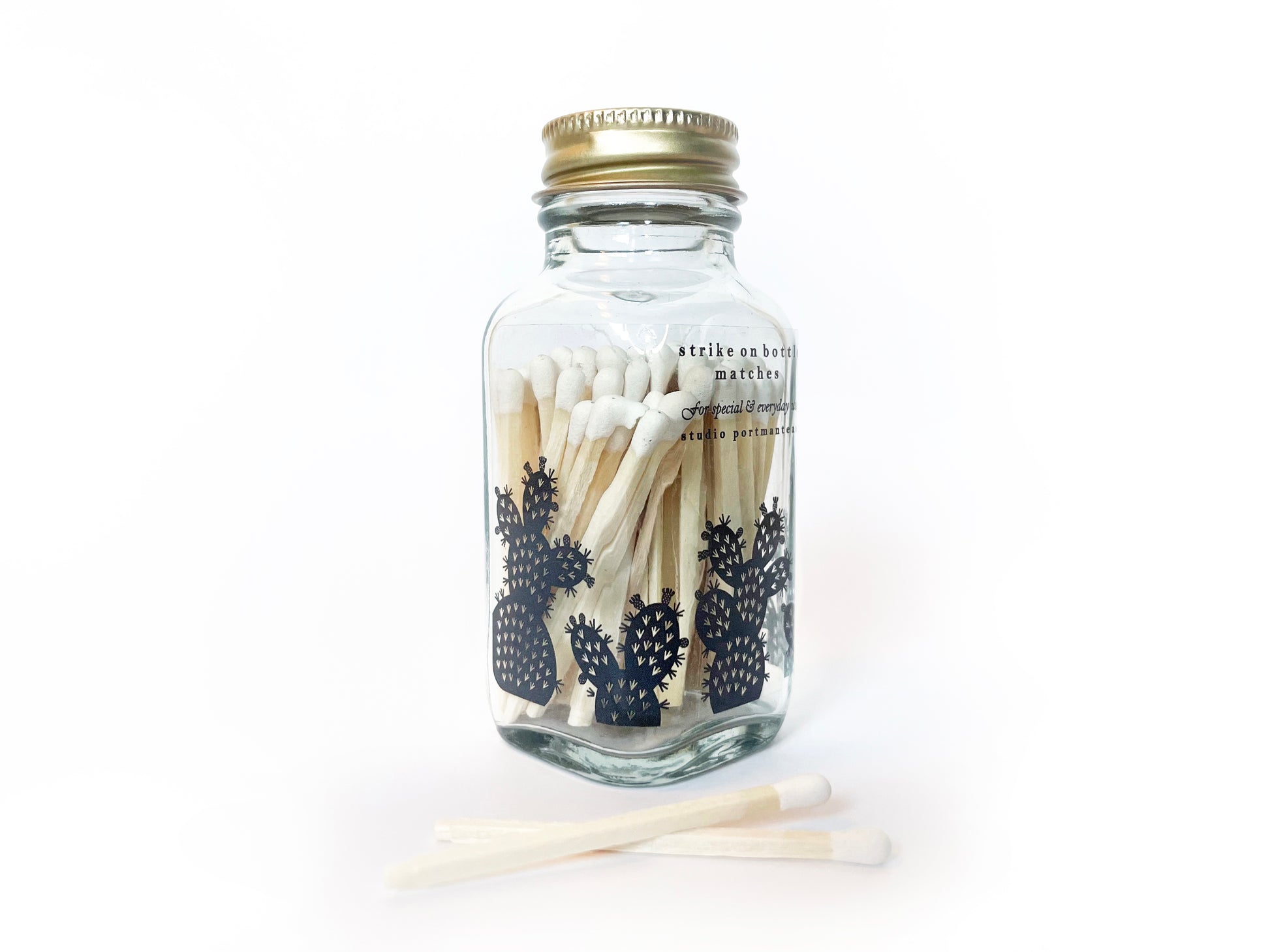 Prickly Pear Cactus 2" White Match Jar - Studio Portmanteau
