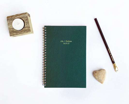 Custom Text Foil Embossed Large Forest Green Hardcover Notebook - Studio Portmanteau