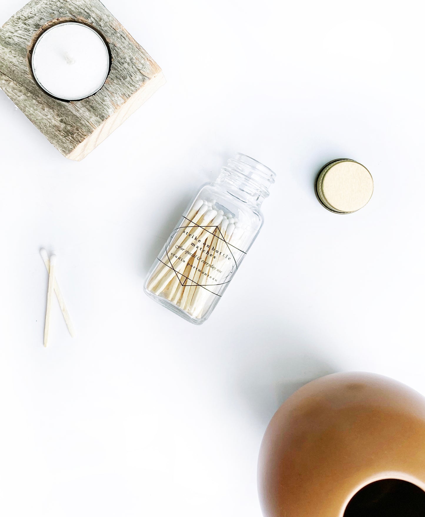 Geometric 2" White Match Jar - Studio Portmanteau
