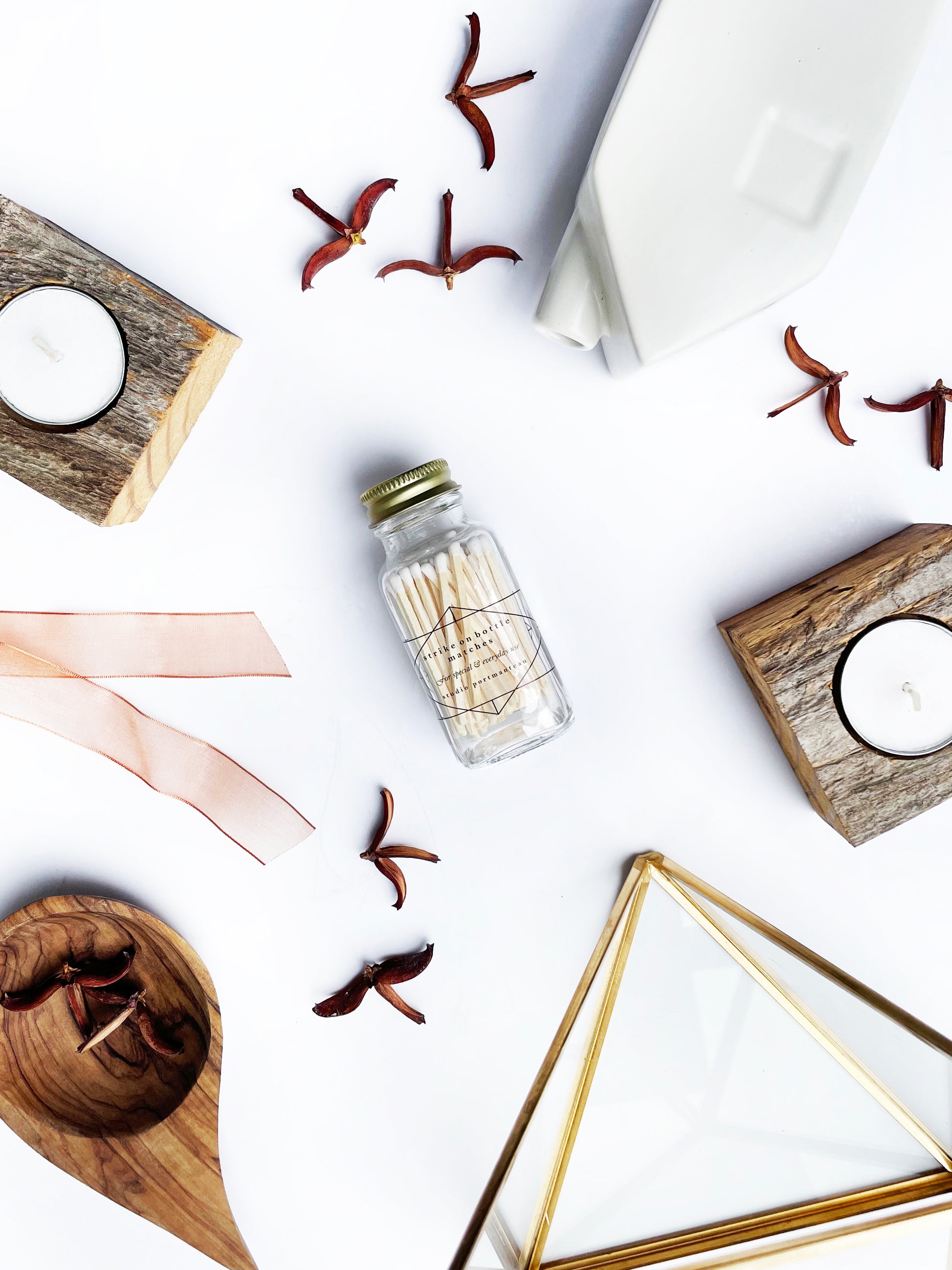 Geometric 2" White Match Jar - Studio Portmanteau