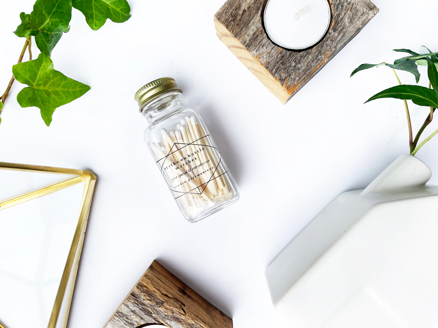 Geometric 2" White Match Jar - Studio Portmanteau