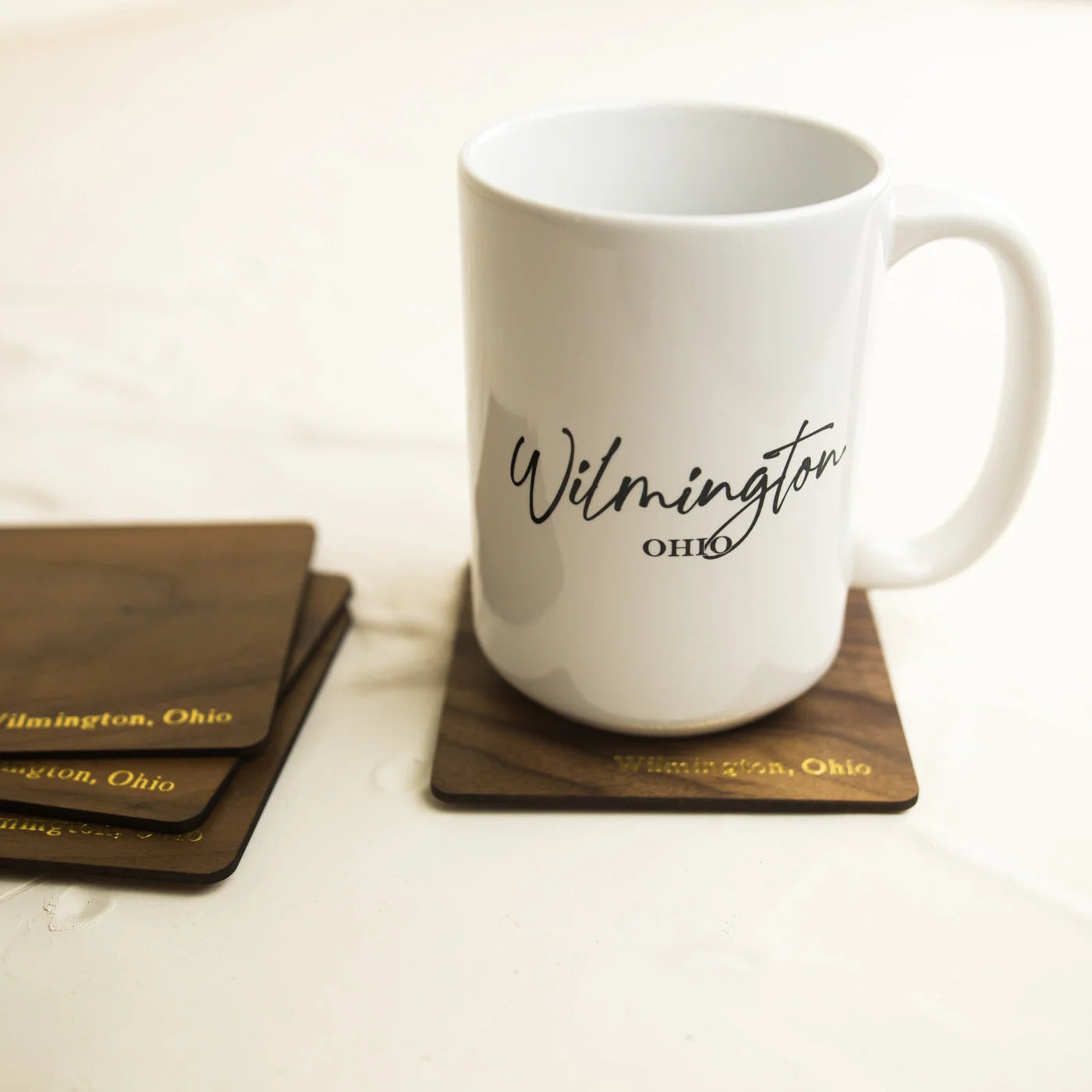 Foil Embossed Walnut Wood Coaster Set