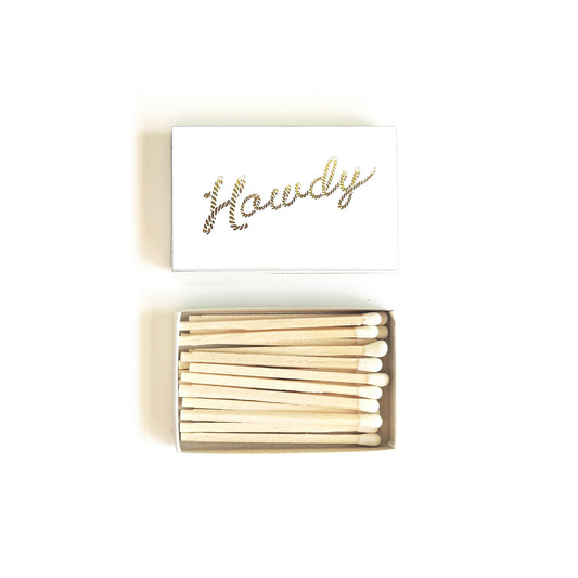 Howdy Foil Embossed Matchbox | Gold on White