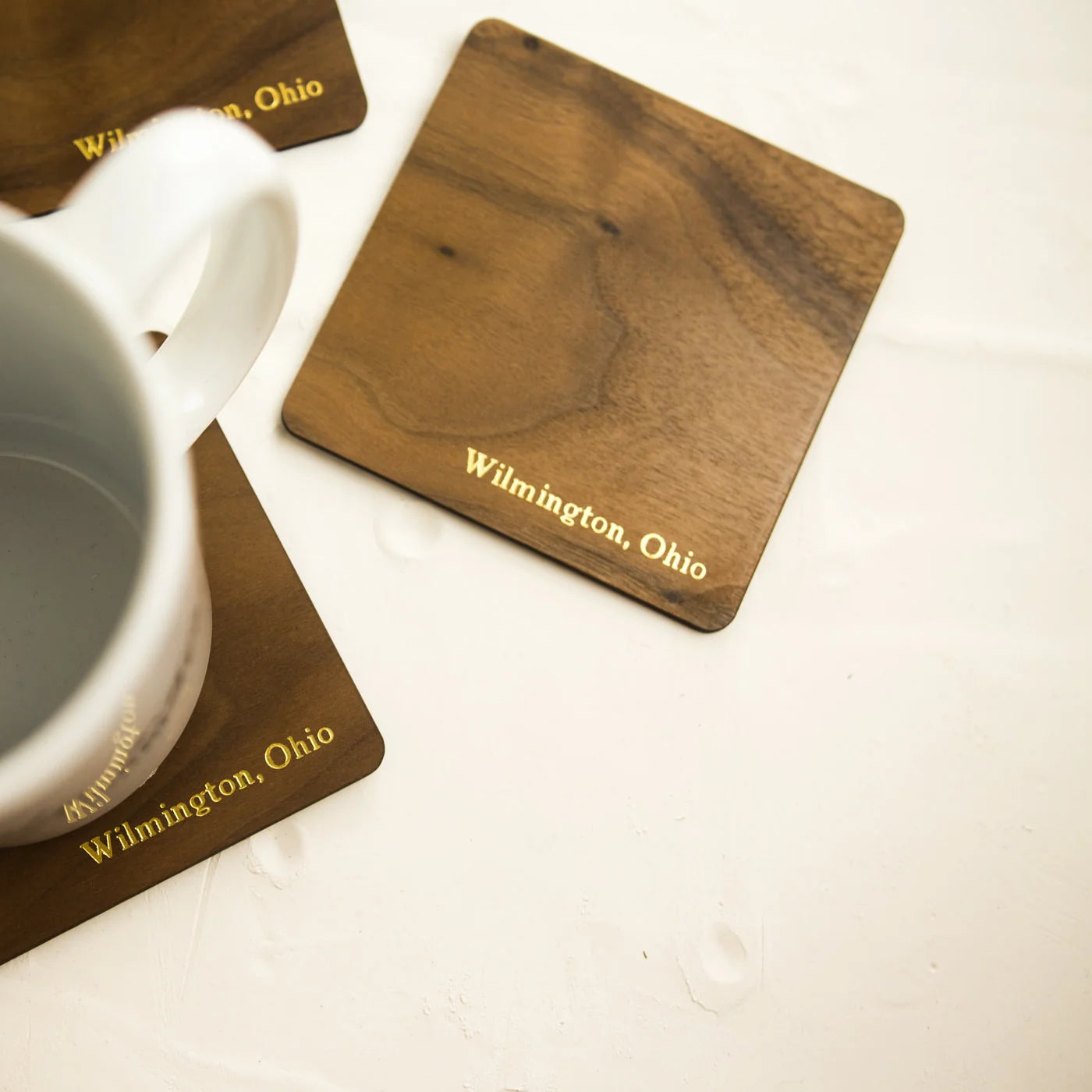 Foil Embossed Walnut Wood Coaster Set