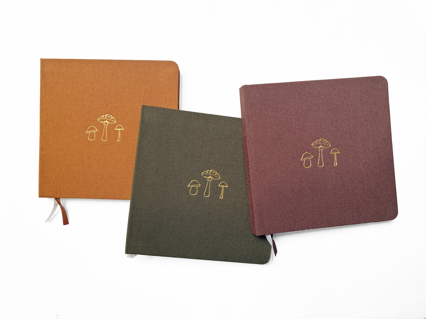 Mushroom Trio Foil Embossed Square Linen Notebook