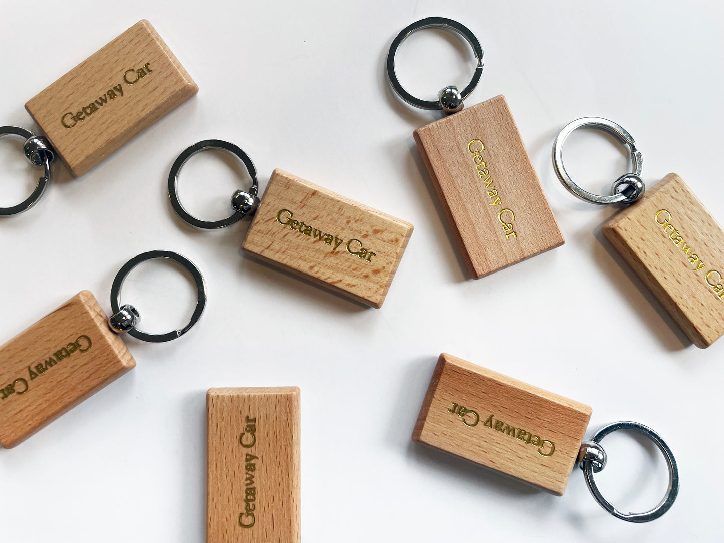 Foil Embossed Custom Text Beech Wood Keychain - Studio Portmanteau