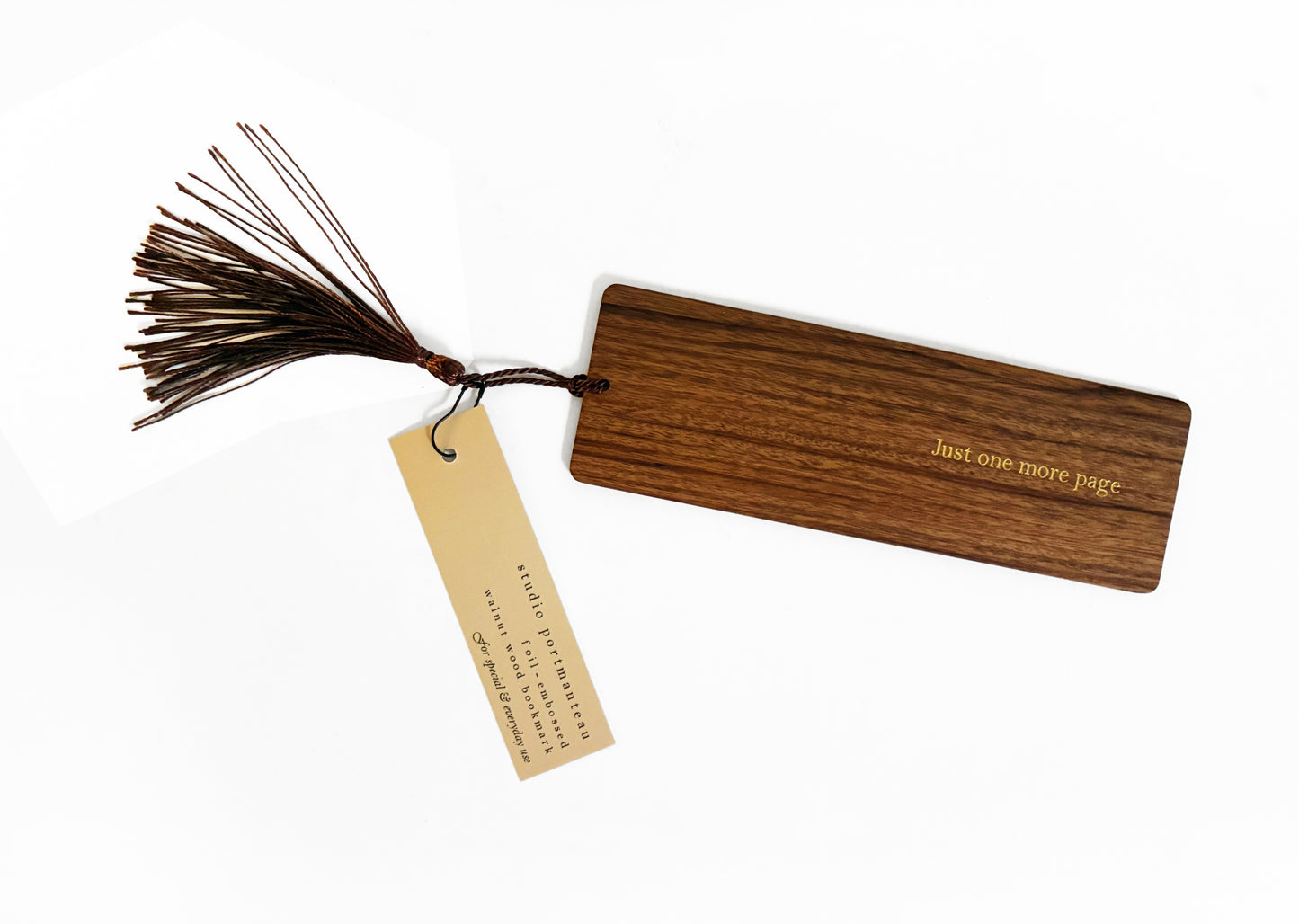 Just One More Page Foil Embossed Walnut Wood Bookmark