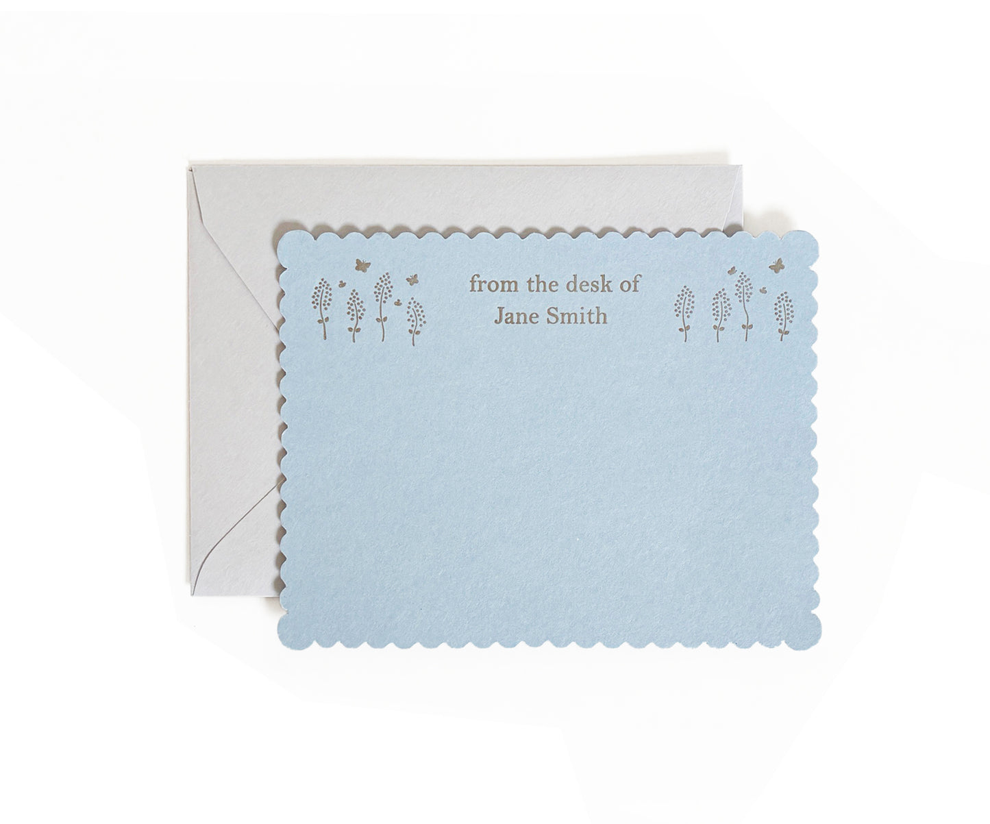 Custom Desktop Stationery | Wildflower Letterpress Scalloped Flat Note Card Set