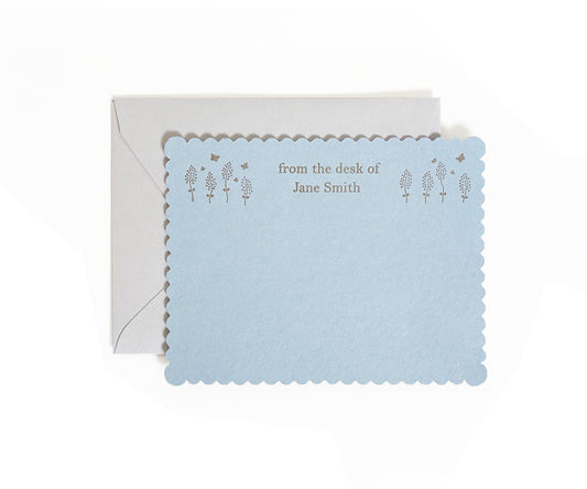 Custom Desktop Stationery | Wildflower Letterpress Scalloped Flat Note Card Set
