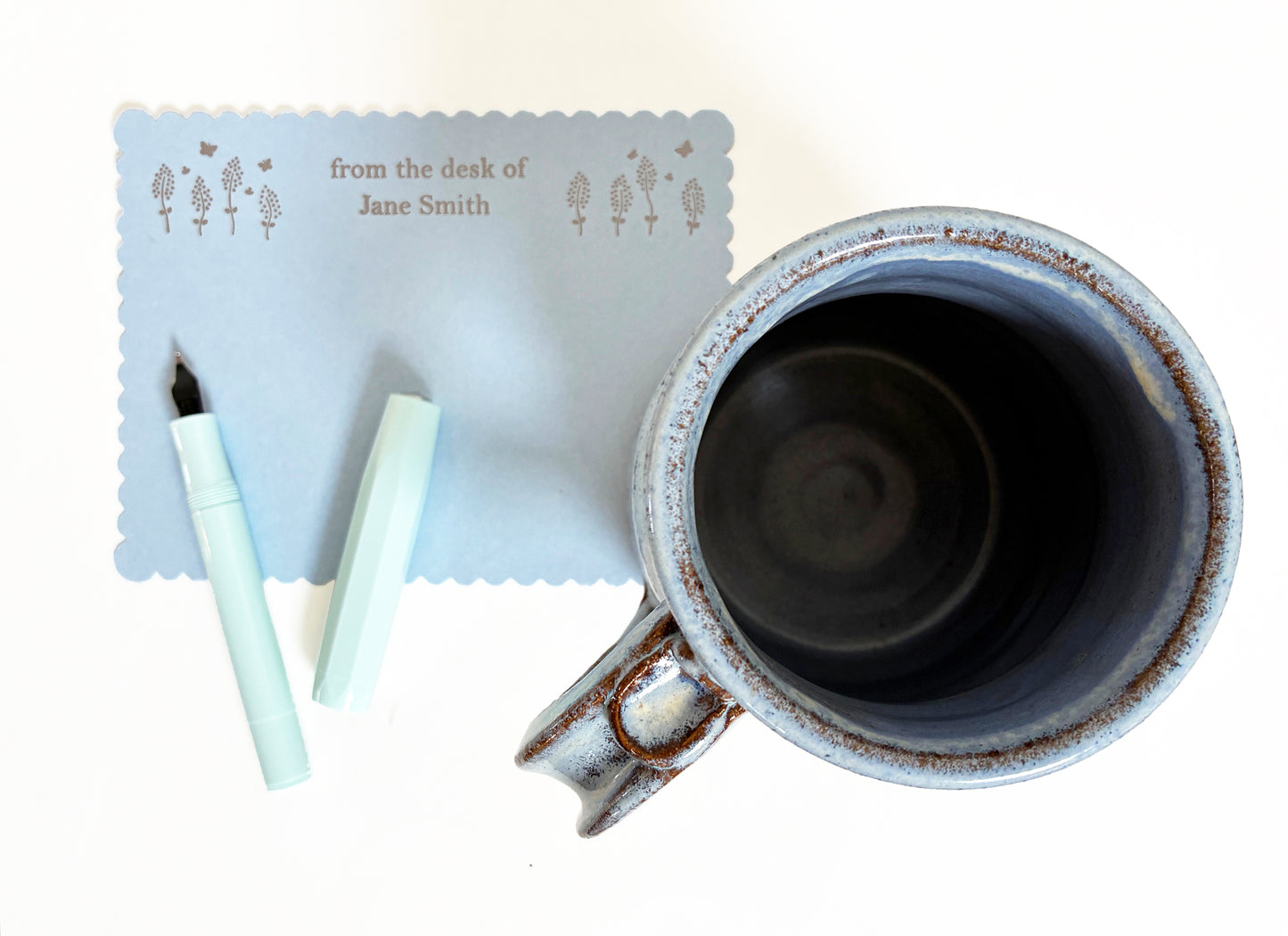 Custom Desktop Stationery | Wildflower Letterpress Scalloped Flat Note Card Set