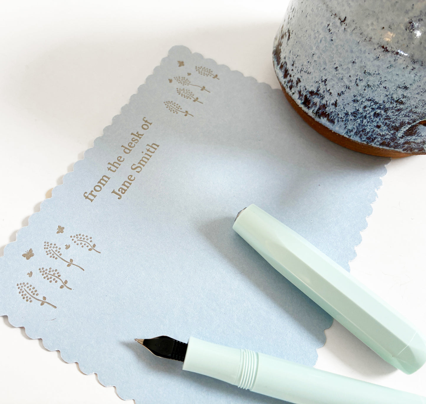 Custom Desktop Stationery | Wildflower Letterpress Scalloped Flat Note Card Set