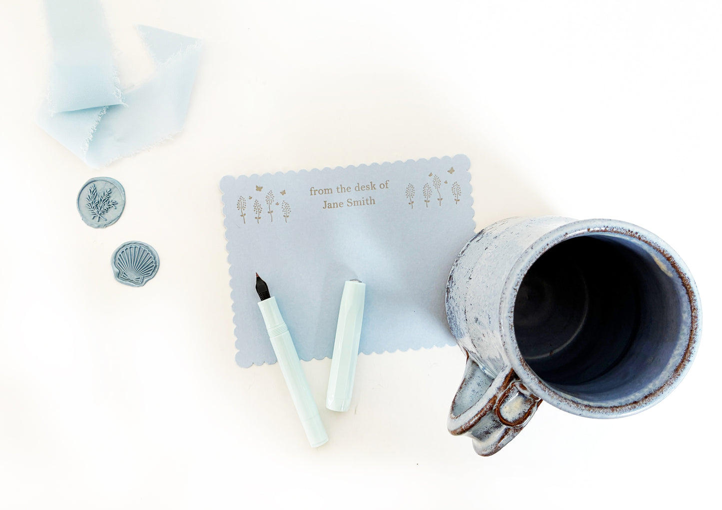 Custom Desktop Stationery | Wildflower Letterpress Scalloped Flat Note Card Set